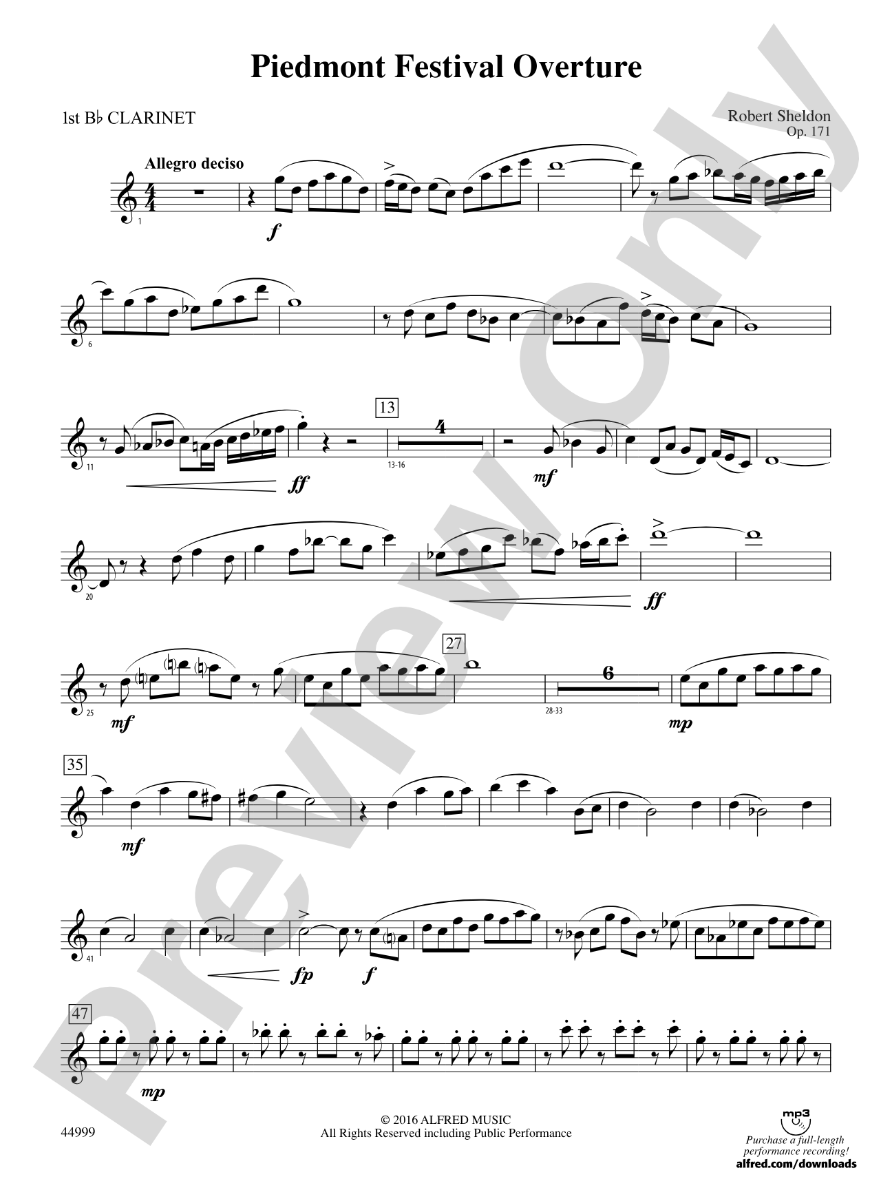 Piedmont Festival Overture: 1st B-flat Clarinet