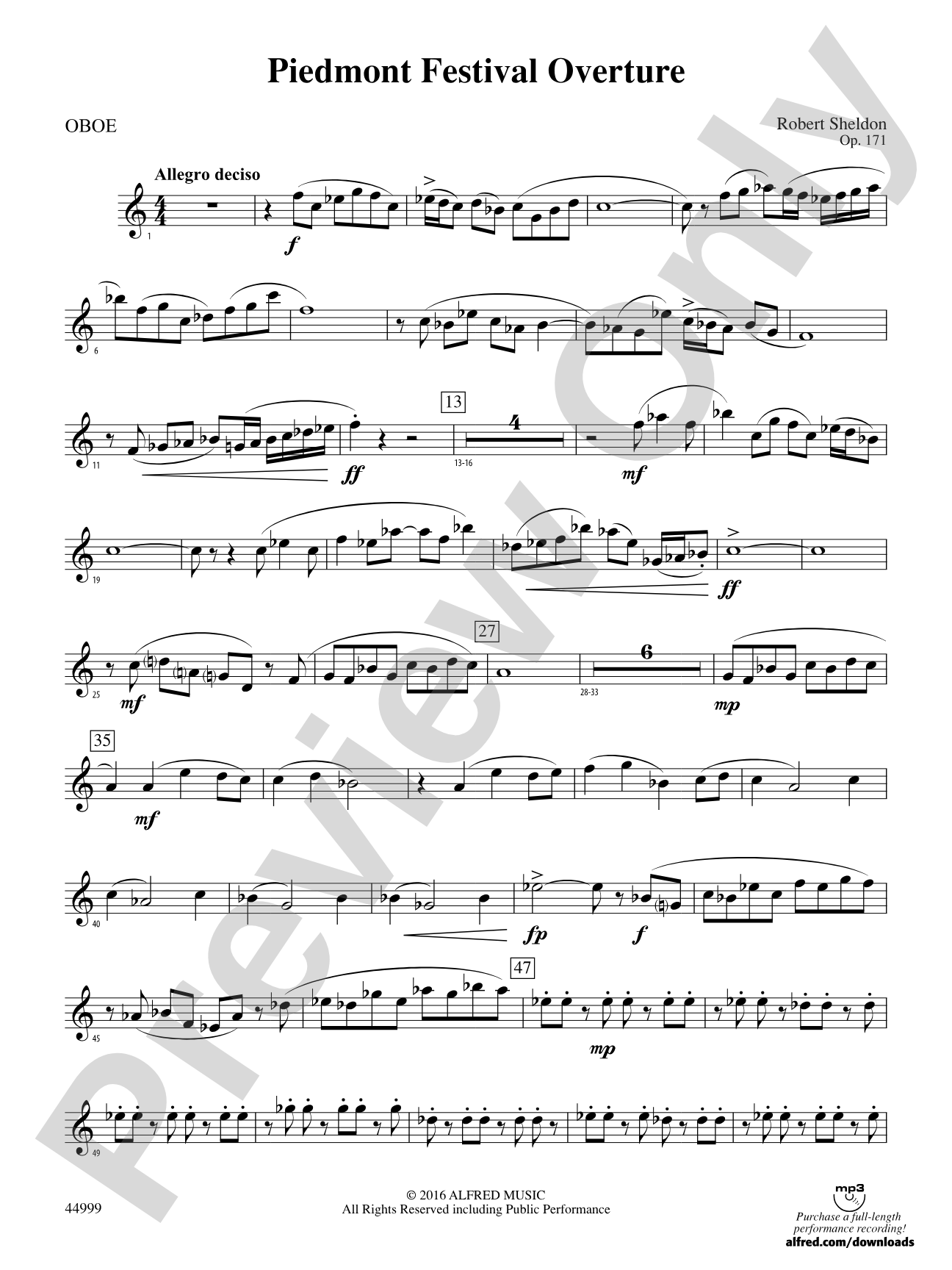 Piedmont Festival Overture: Oboe