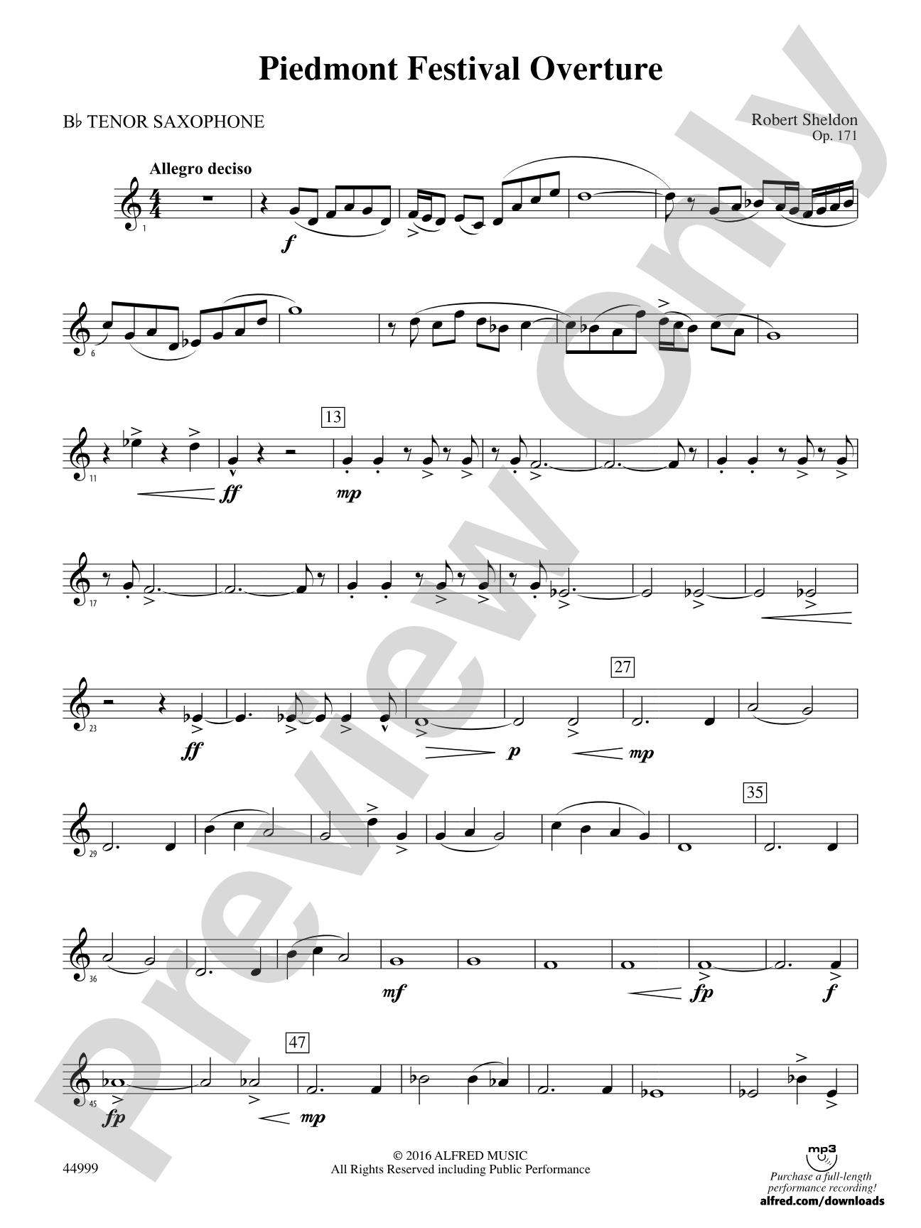 Piedmont Festival Overture: B-flat Tenor Saxophone