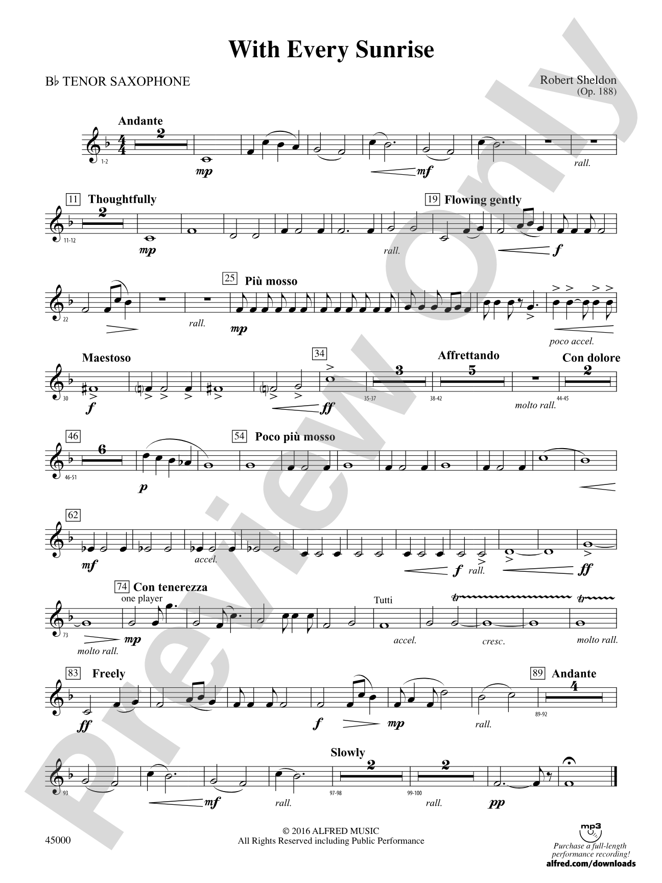 With Every Sunrise: B-flat Tenor Saxophone