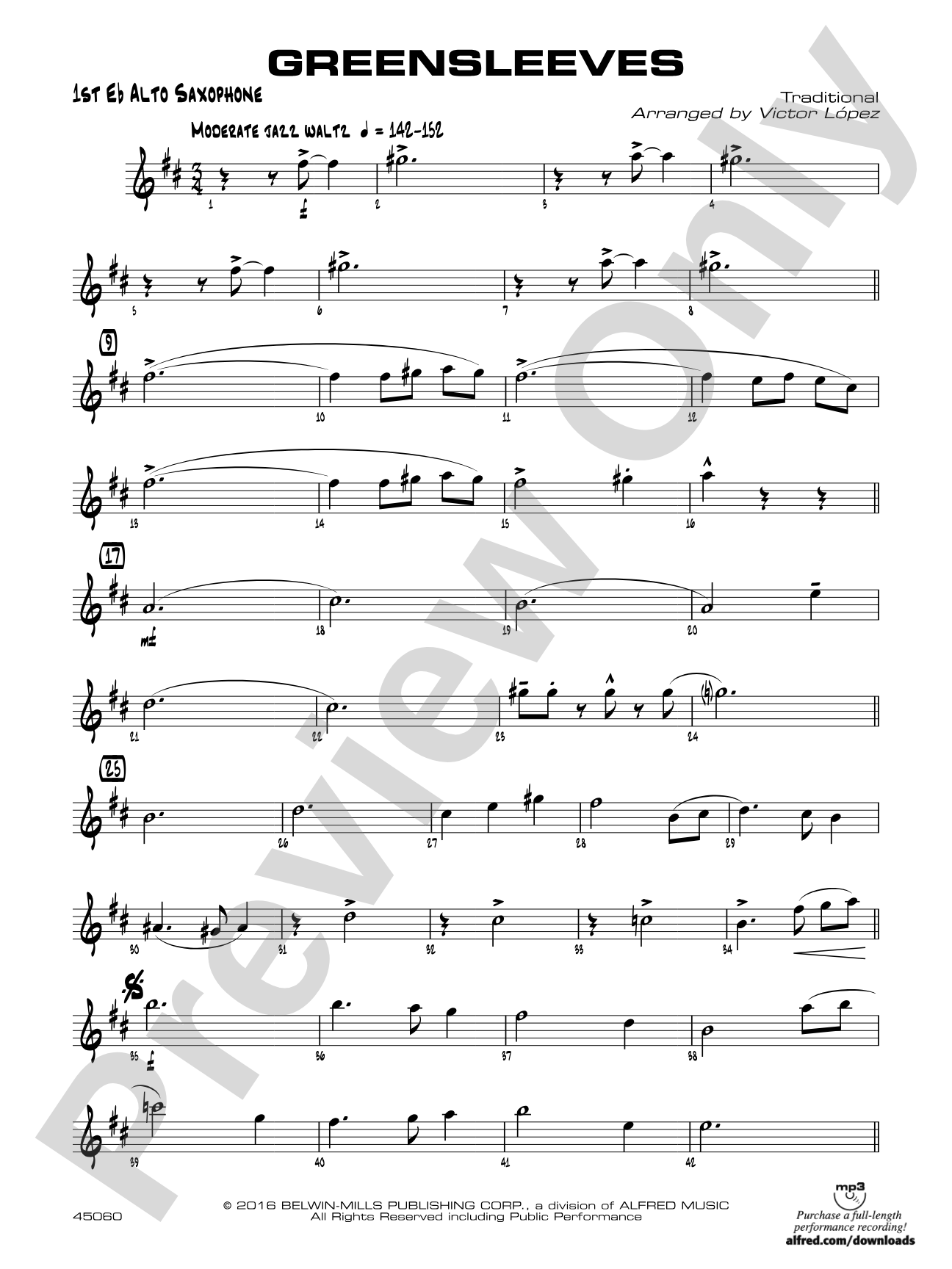 Greensleeves: E-flat Alto Saxophone