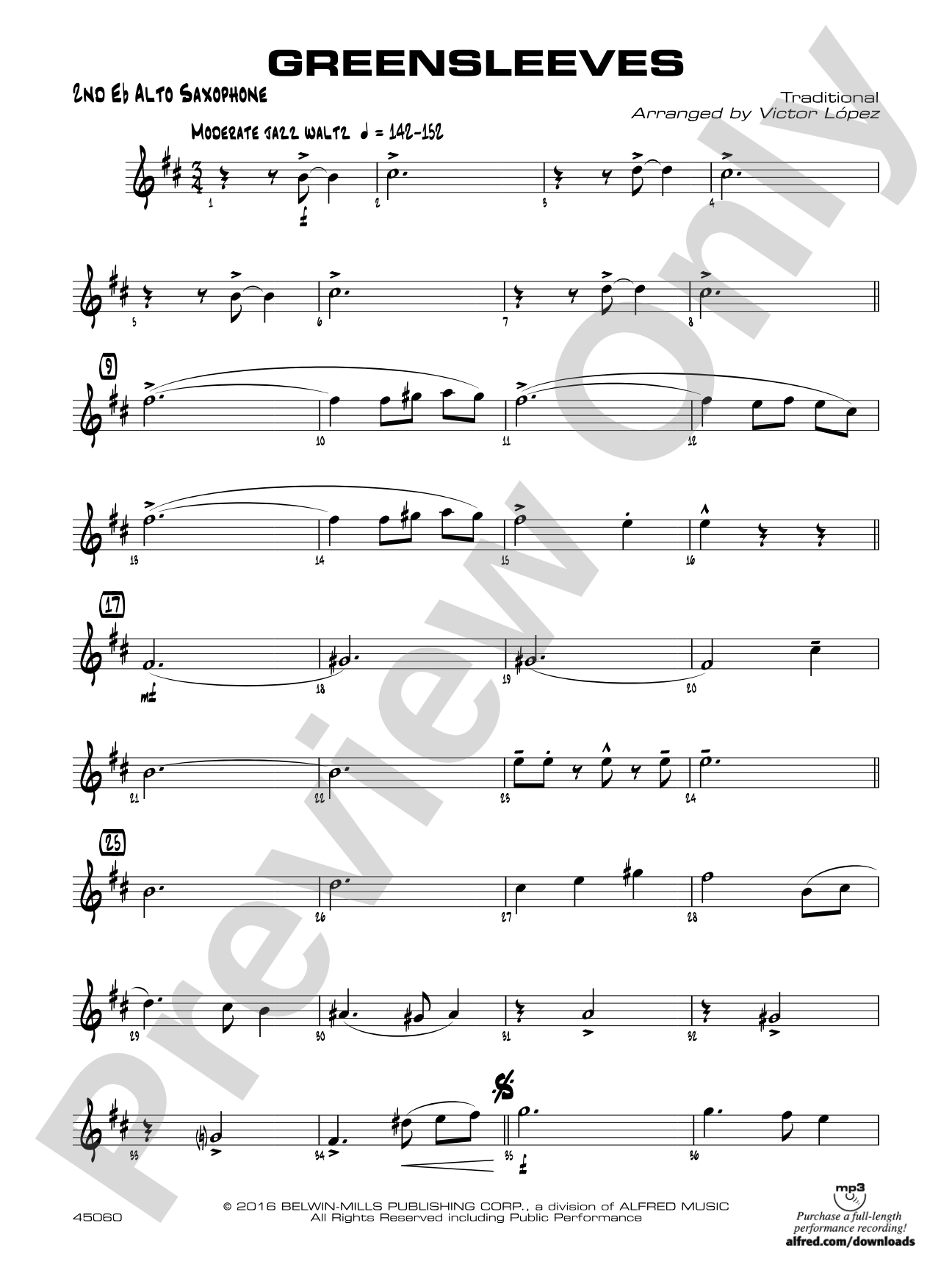 Greensleeves: 2nd E-flat Alto Saxophone
