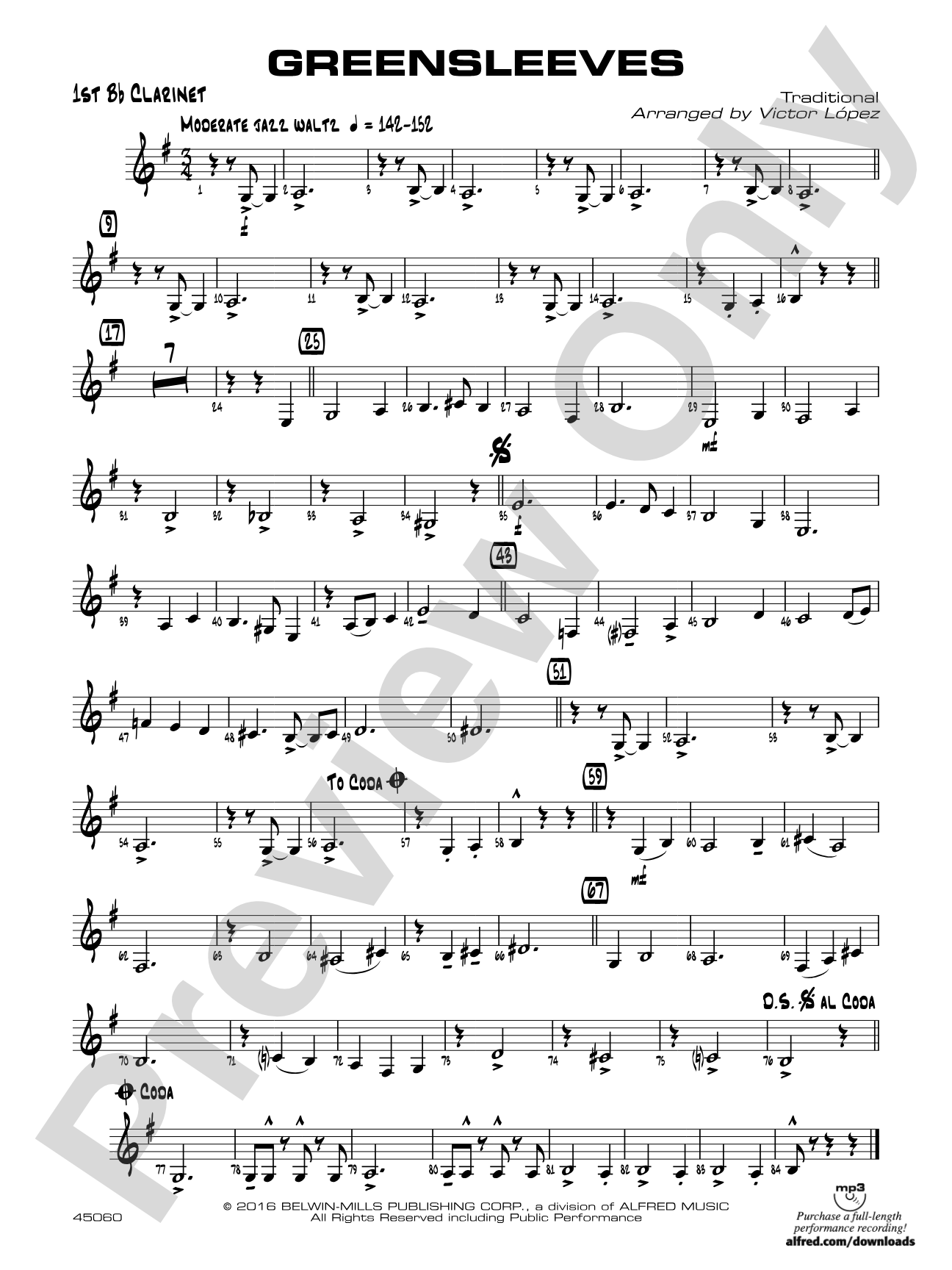 Greensleeves: 1st B-flat Clarinet