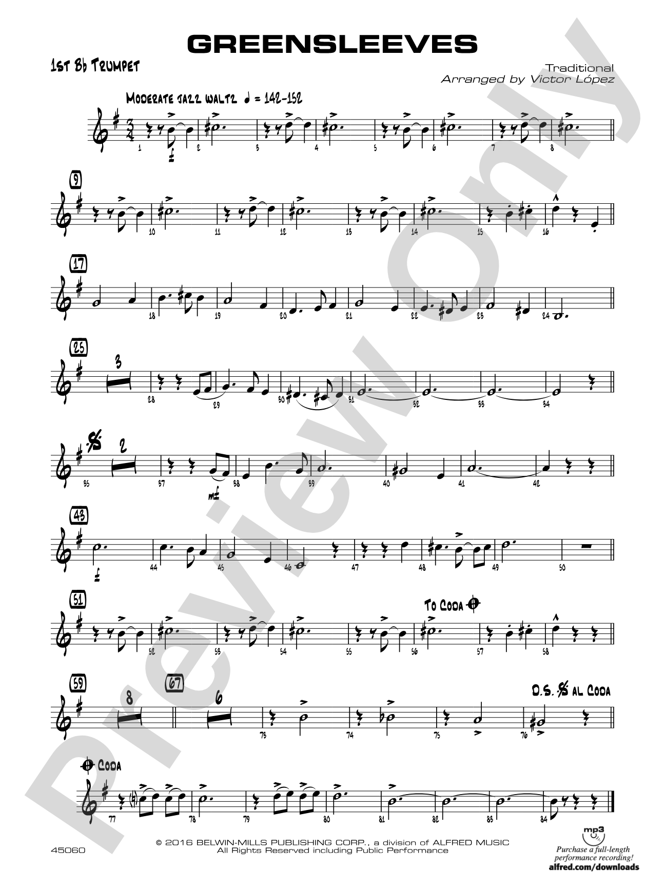 Greensleeves: 1st B-flat Trumpet