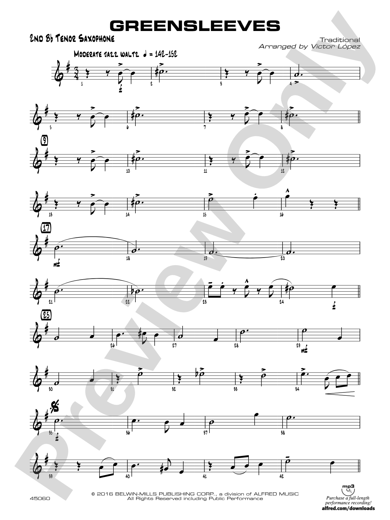 Greensleeves: 2nd B-flat Tenor Saxophone