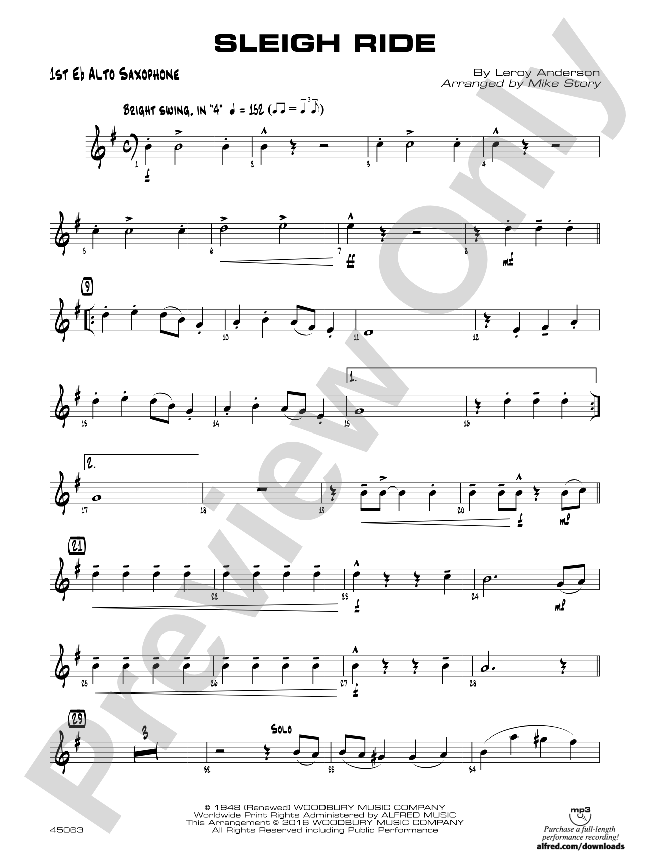 Sleigh Ride: E-flat Alto Saxophone