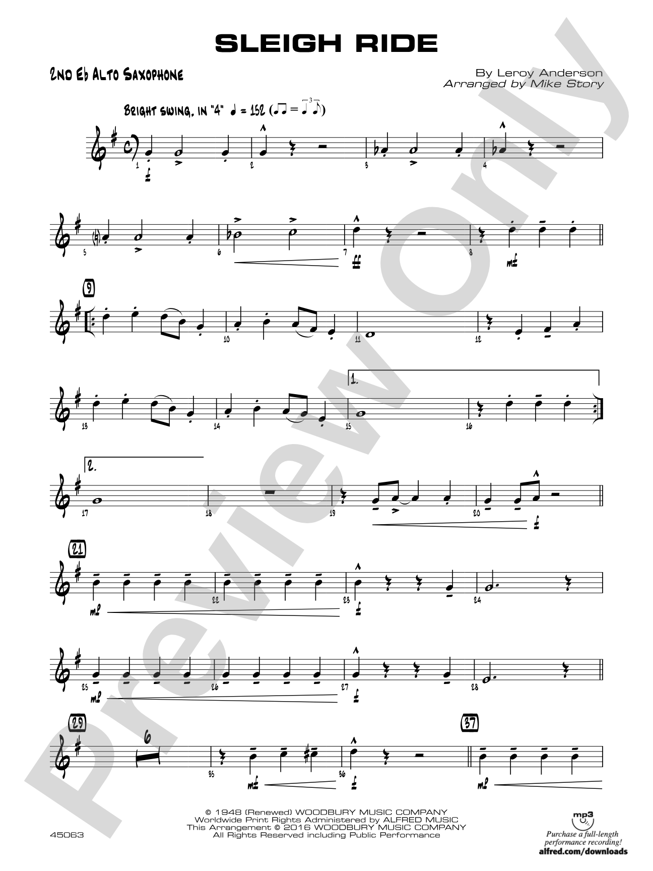 Sleigh Ride: 2nd E-flat Alto Saxophone