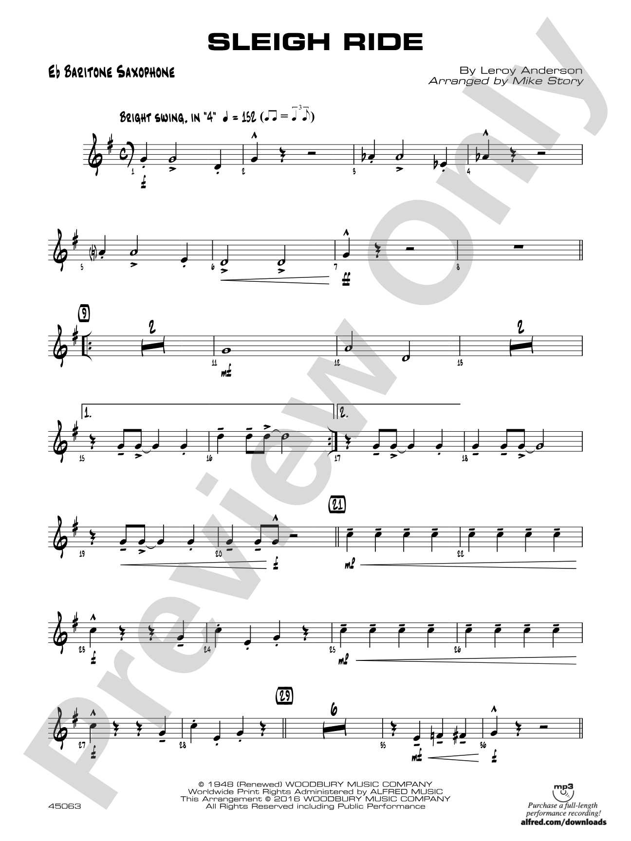 Sleigh Ride: E-flat Baritone Saxophone