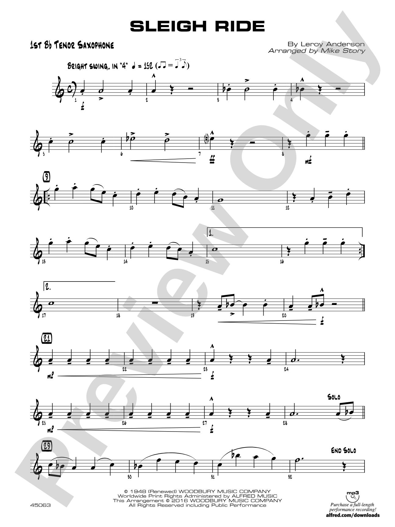Sleigh Ride: B-flat Tenor Saxophone