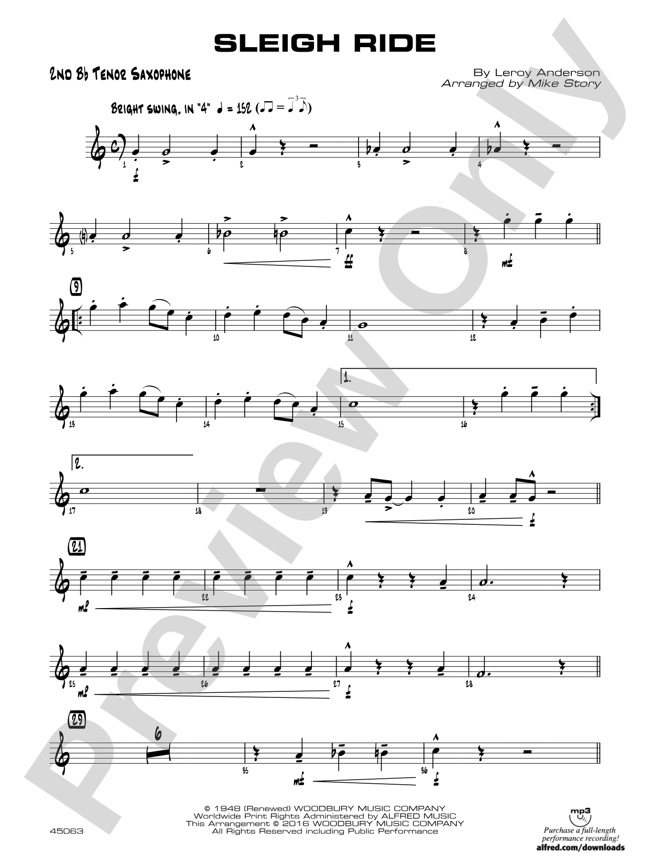 Sleigh Ride: 2nd B-flat Tenor Saxophone