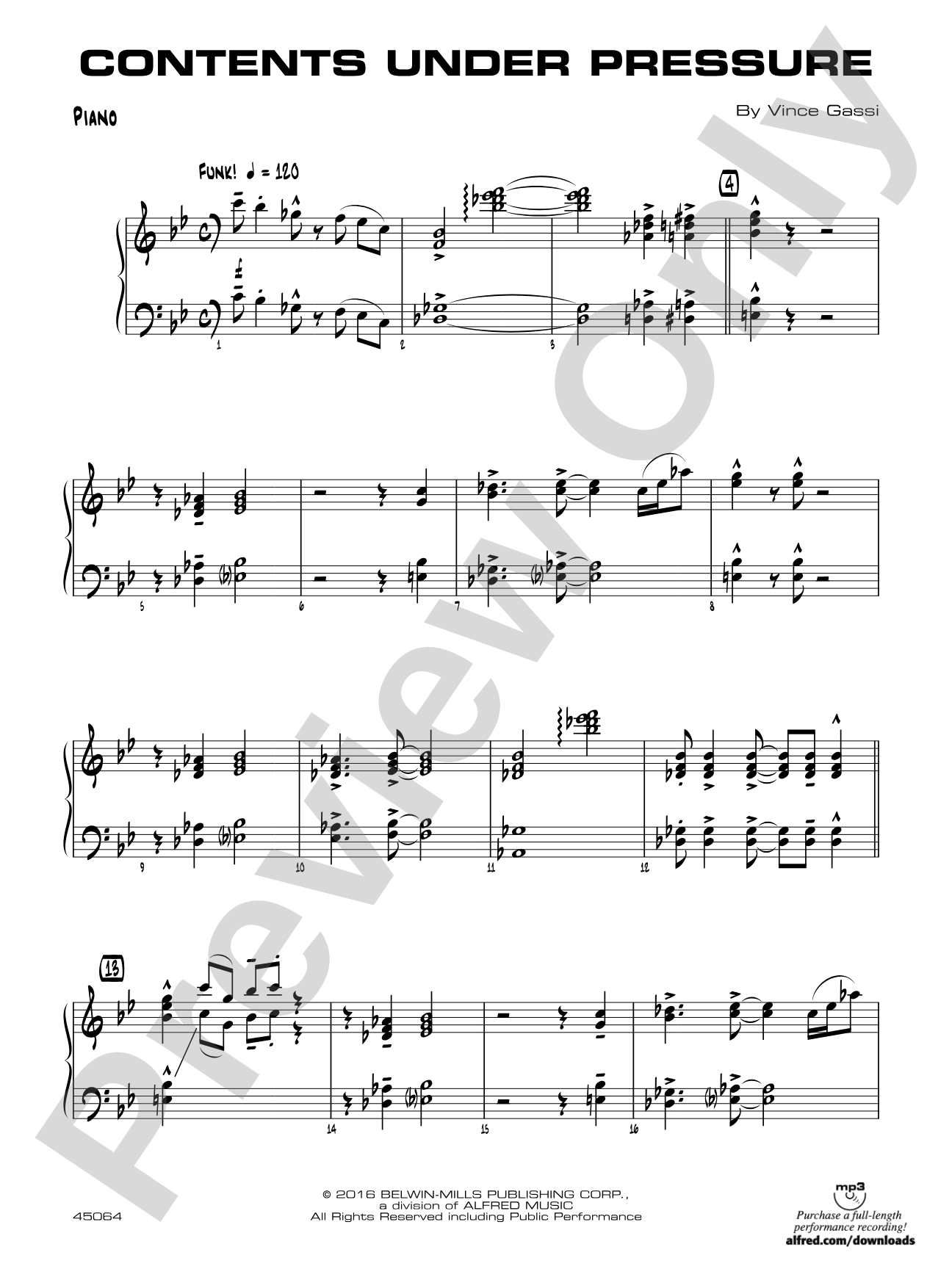 Contents Under Pressure: Piano Accompaniment