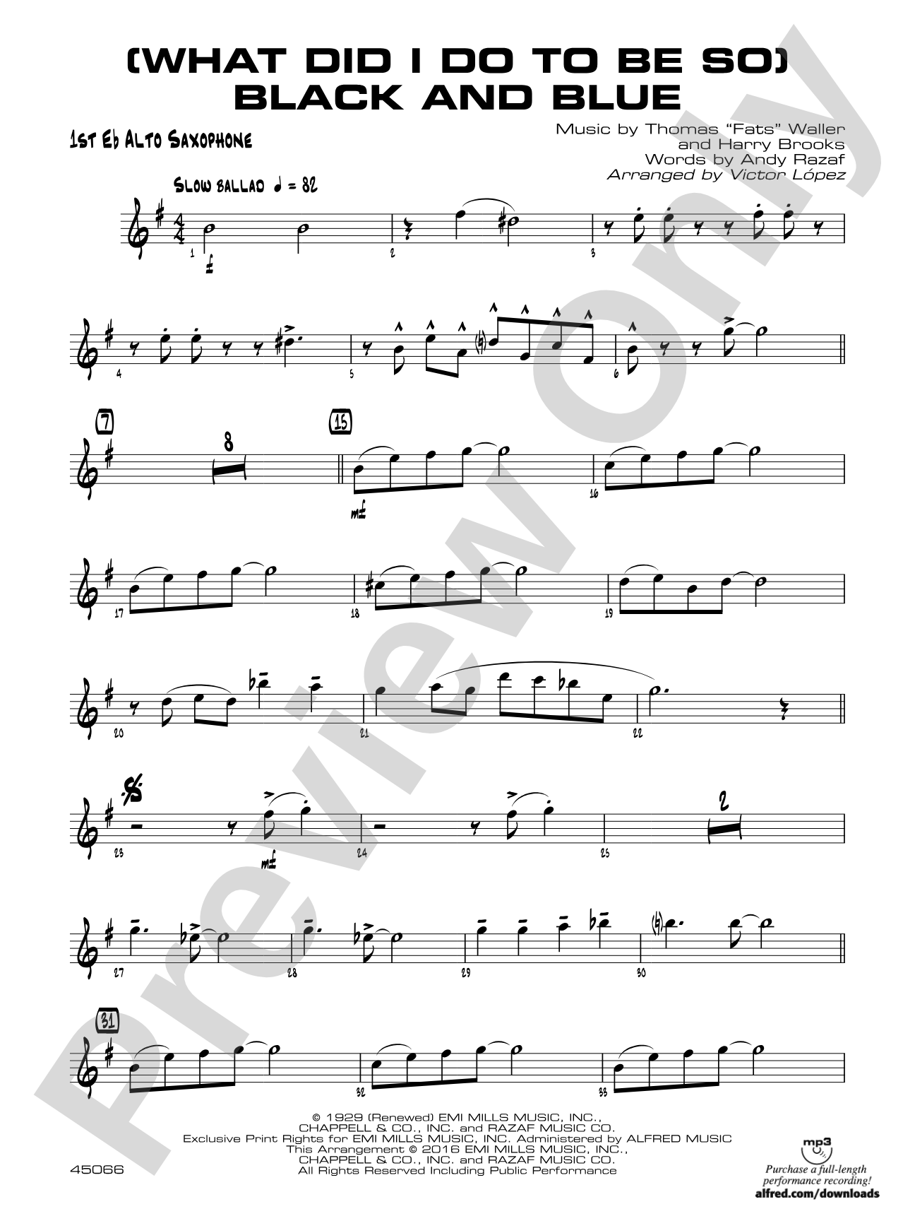(What Did I Do to Be So) Black and Blue: E-flat Alto Saxophone