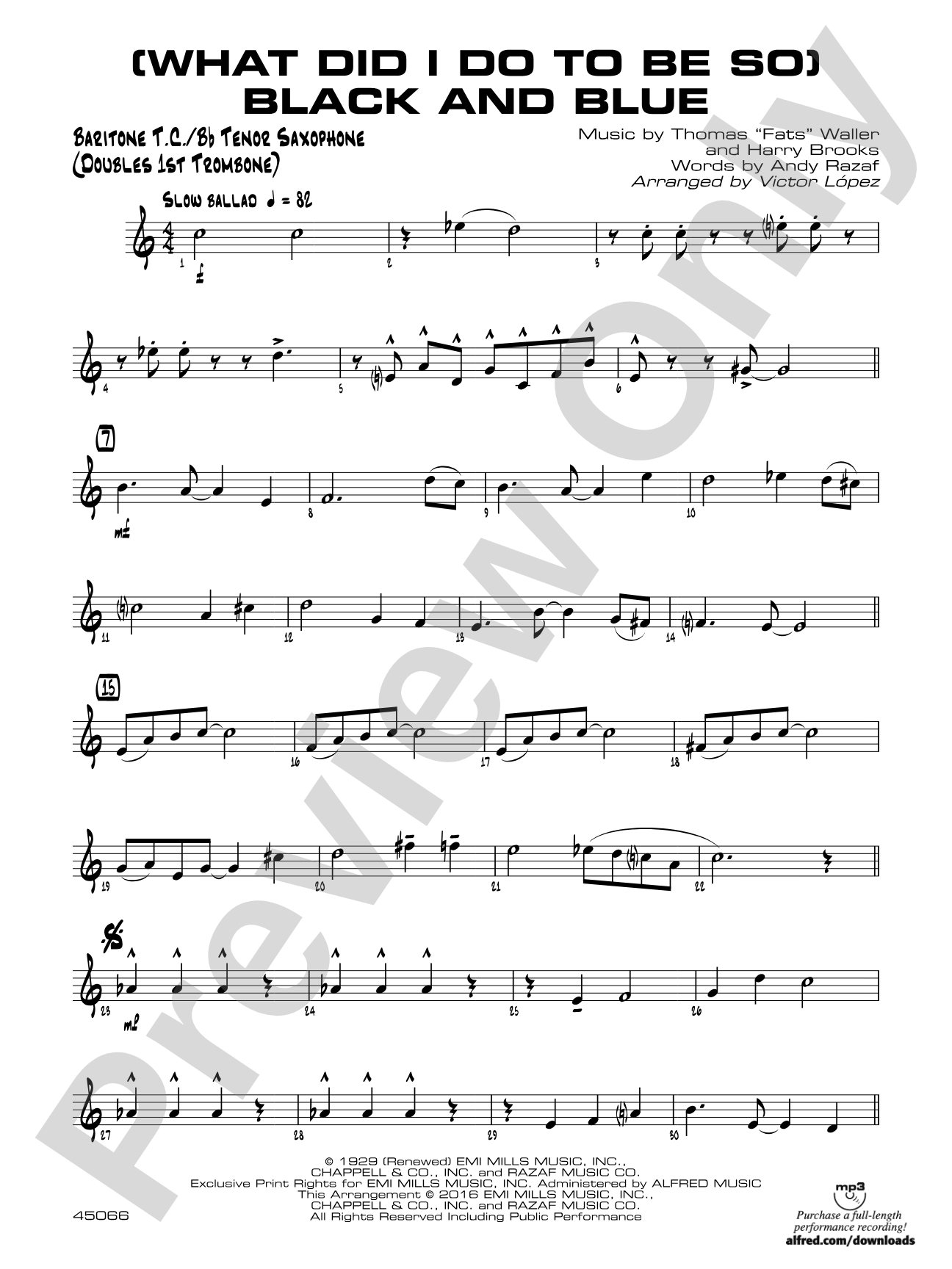 (What Did I Do to Be So) Black and Blue: Baritone T.C.