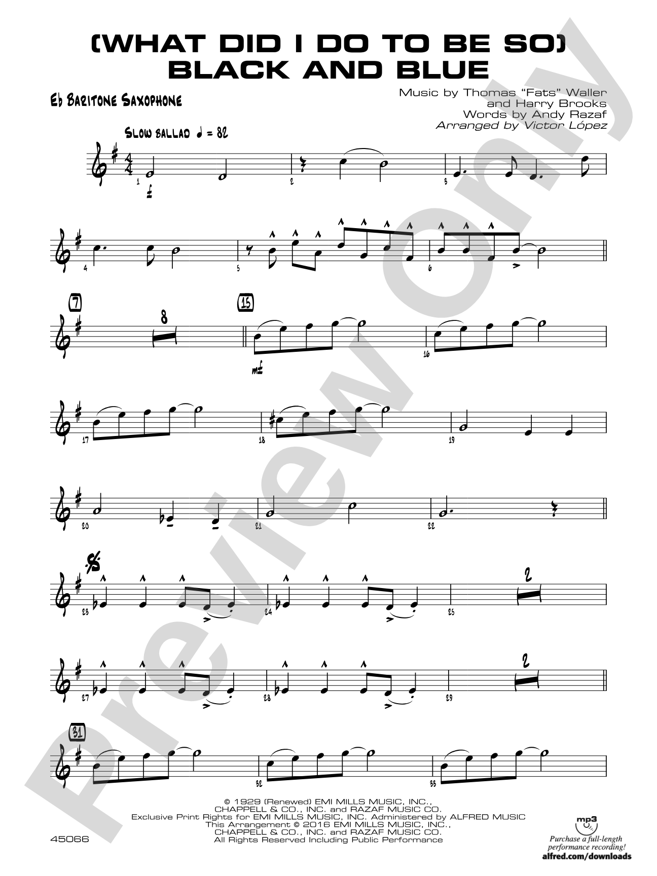 (What Did I Do to Be So) Black and Blue: E-flat Baritone Saxophone