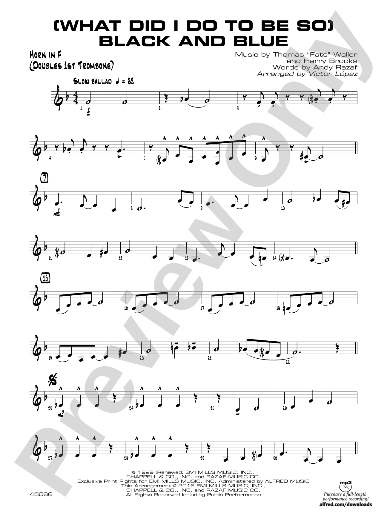 (What Did I Do to Be So) Black and Blue: 1st F Horn
