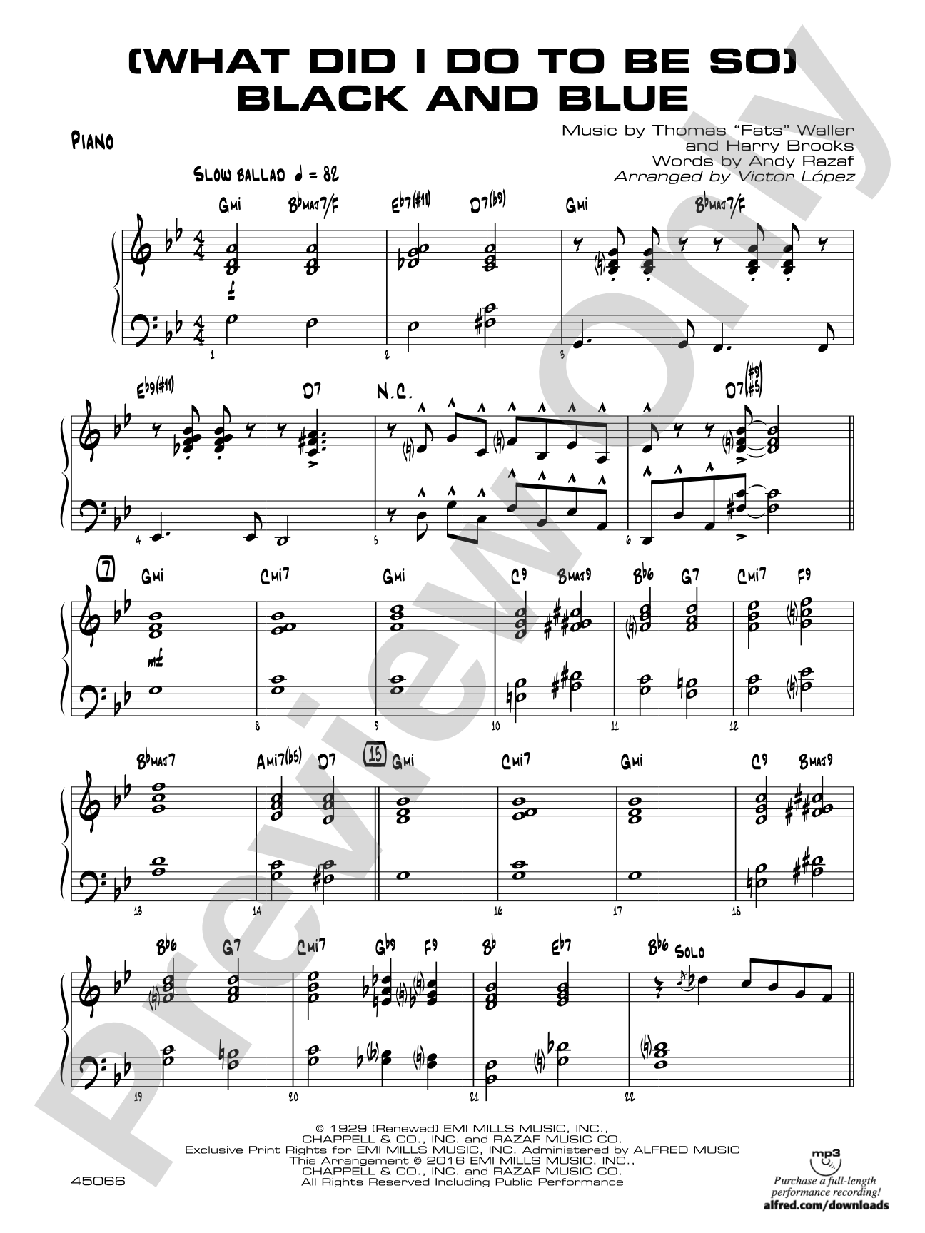 (What Did I Do to Be So) Black and Blue: Piano Accompaniment