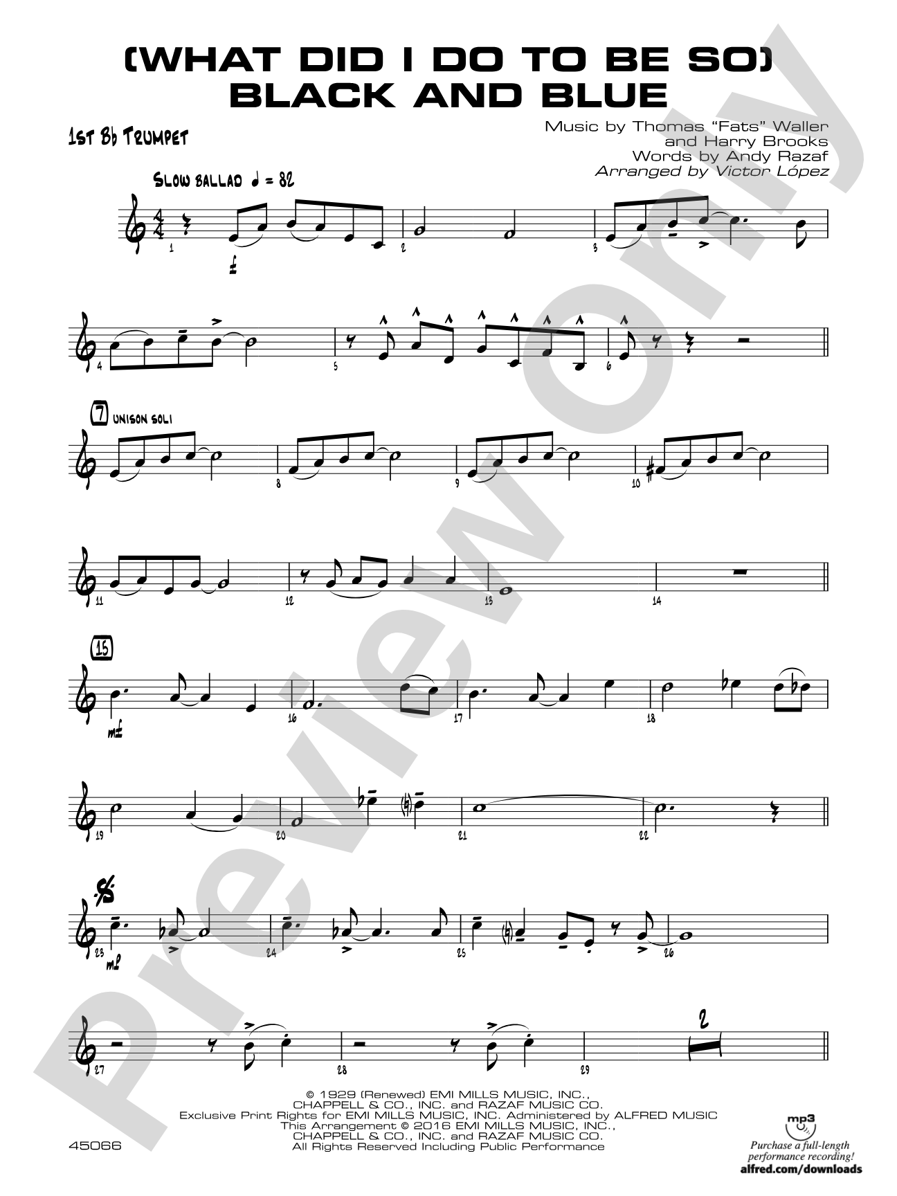 (What Did I Do to Be So) Black and Blue: 1st B-flat Trumpet