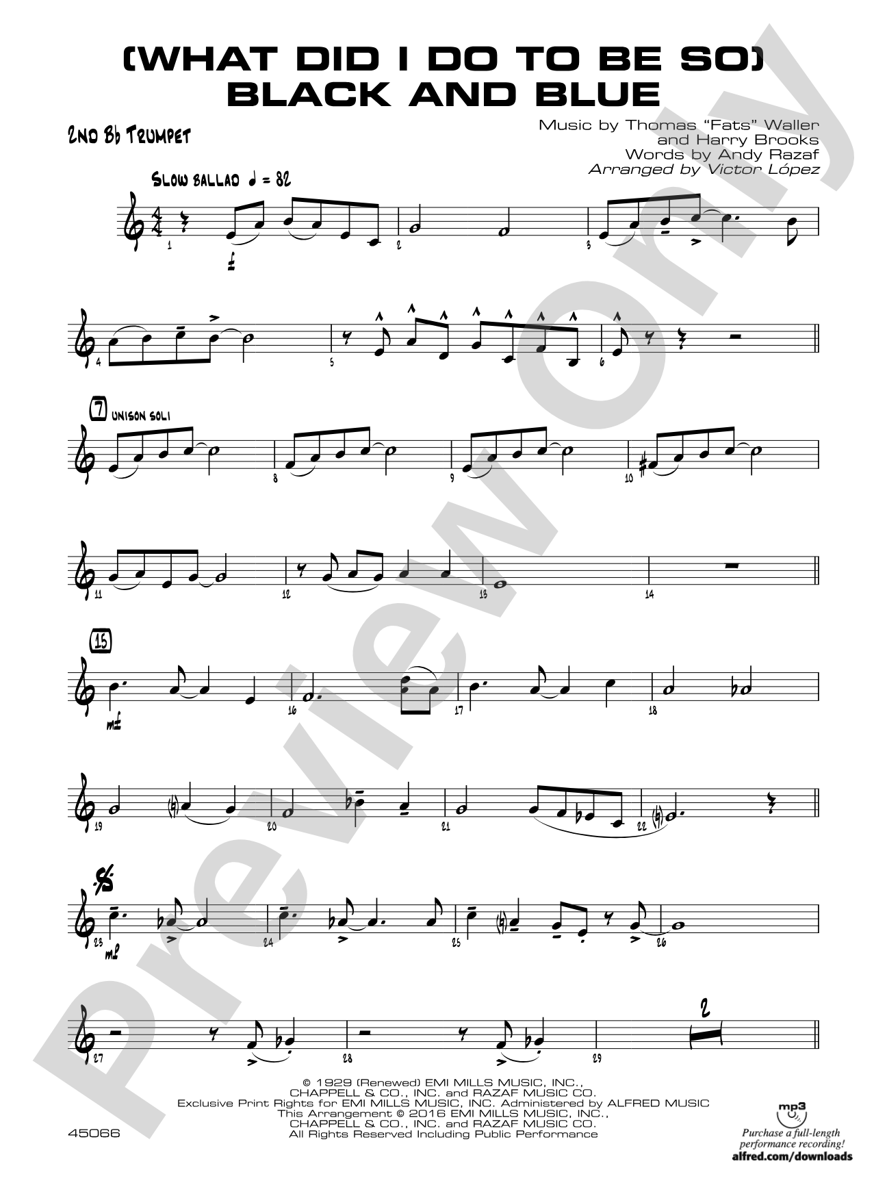 (What Did I Do to Be So) Black and Blue: 2nd B-flat Trumpet