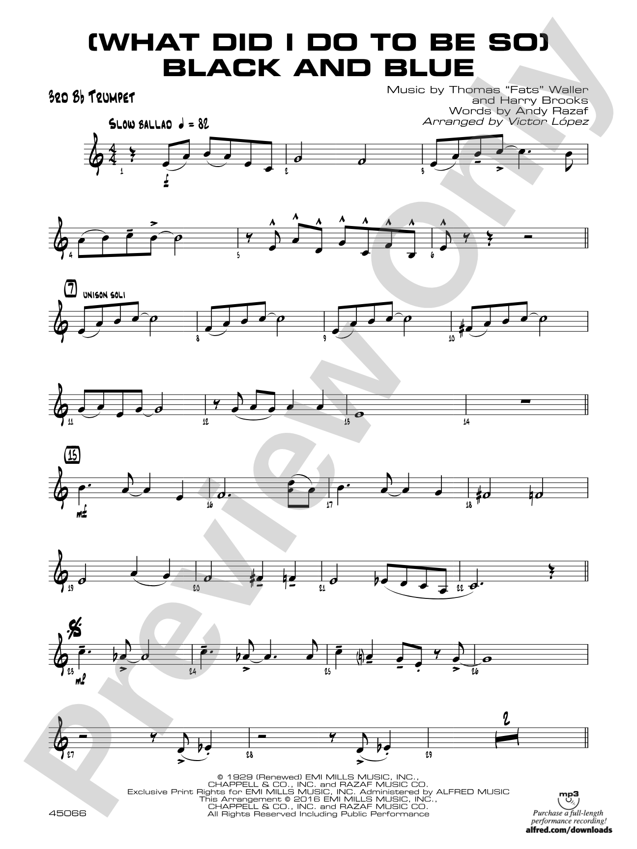 (What Did I Do to Be So) Black and Blue: 3rd B-flat Trumpet