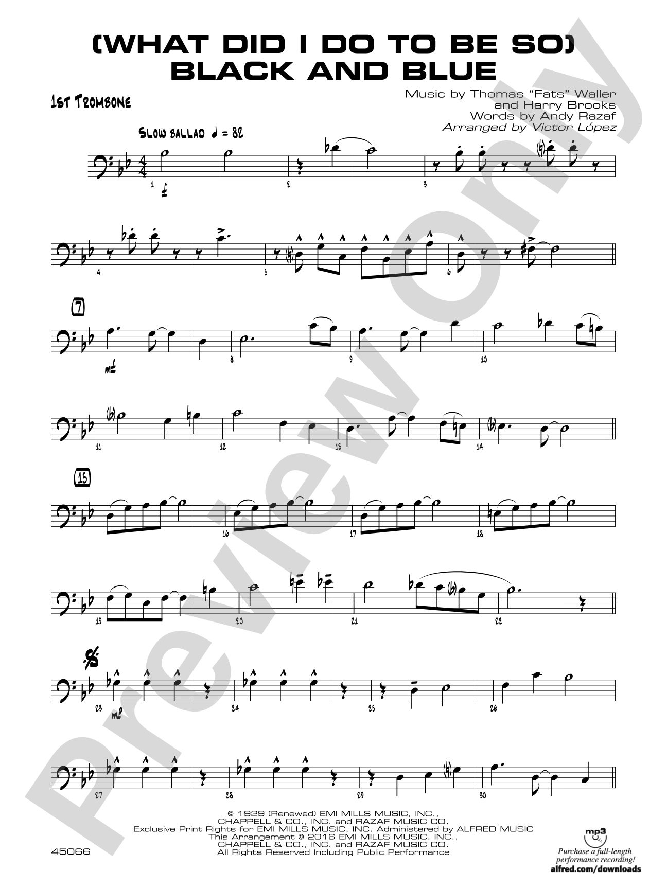(What Did I Do to Be So) Black and Blue: 1st Trombone