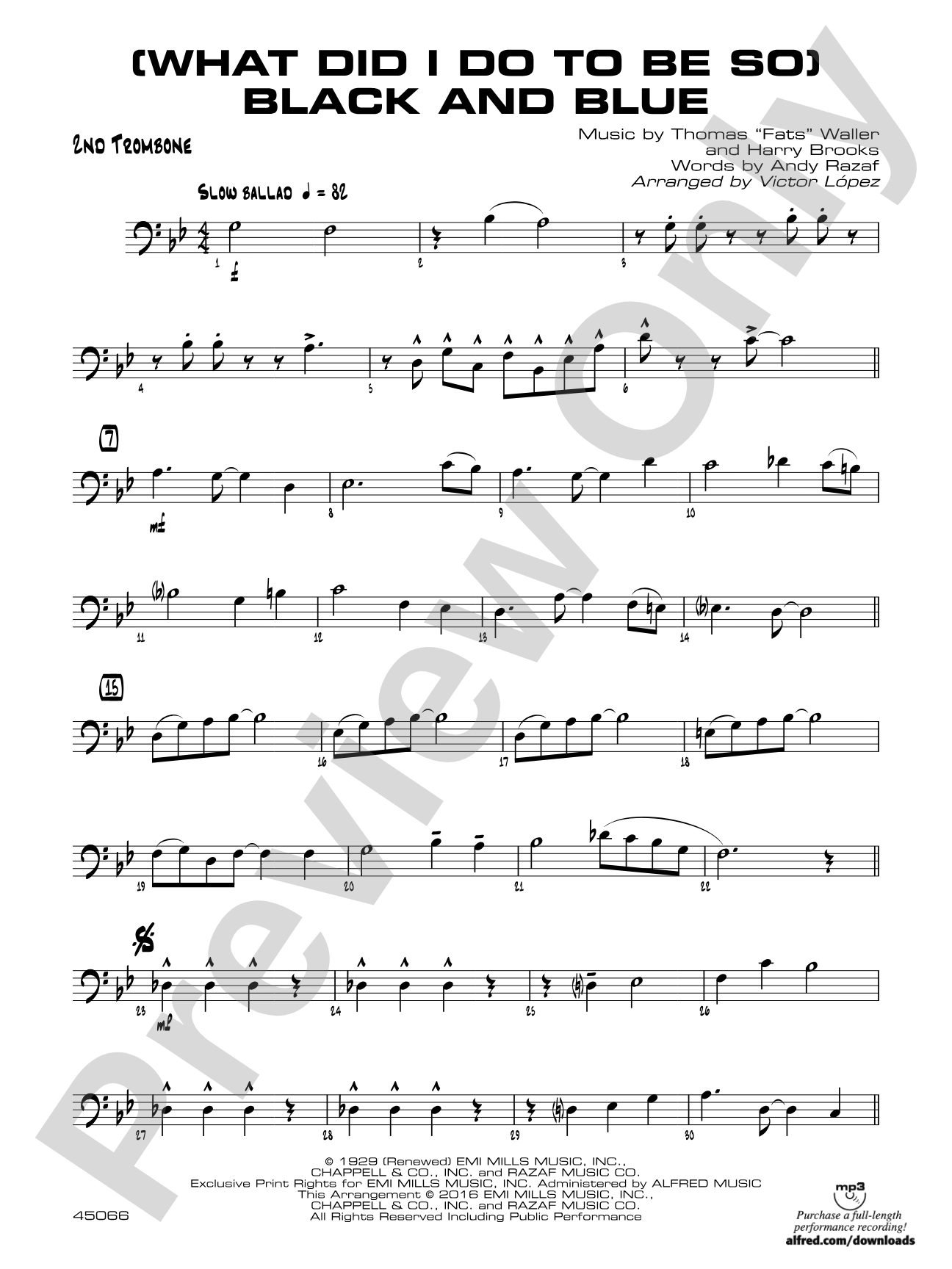 (What Did I Do to Be So) Black and Blue: 2nd Trombone