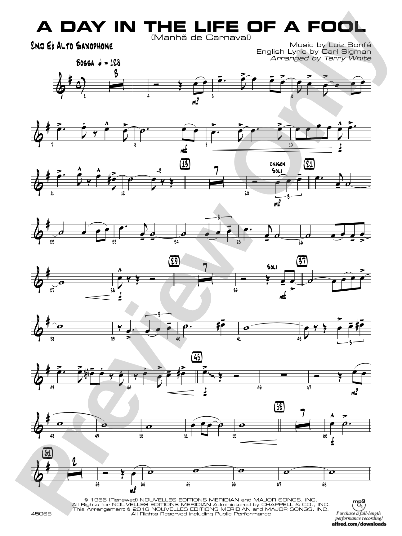 A Day in the Life of a Fool (Manha de Carnaval): 2nd E-flat Alto Saxophone
