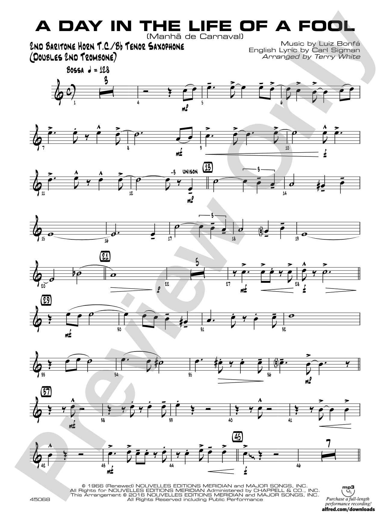 A Day in the Life of a Fool (Manha de Carnaval): 2nd Baritone T.C.