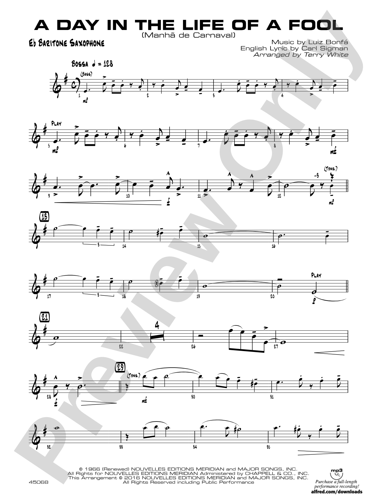 A Day in the Life of a Fool (Manha de Carnaval): E-flat Baritone Saxophone