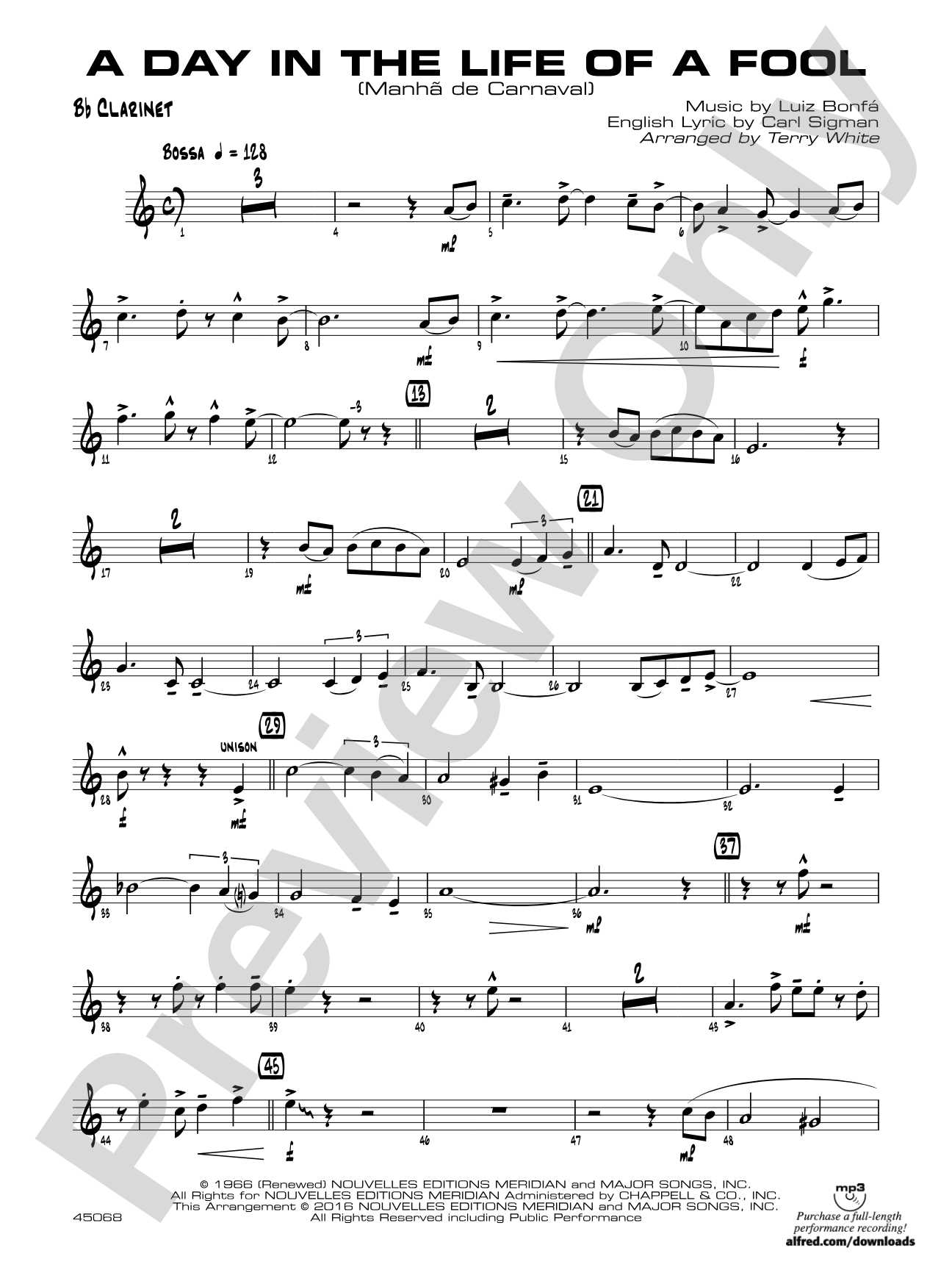 A Day in the Life of a Fool (Manha de Carnaval): 1st B-flat Clarinet