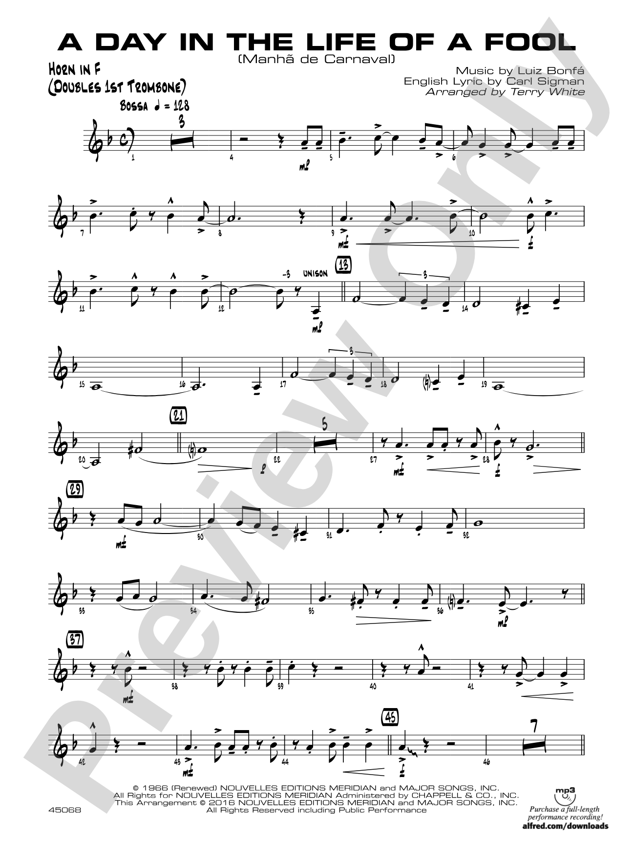A Day in the Life of a Fool (Manha de Carnaval): 1st F Horn