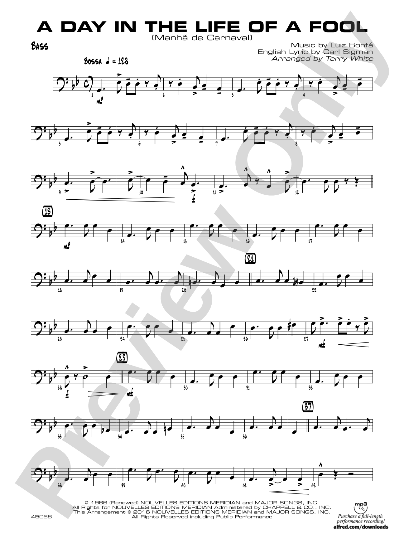 A Day in the Life of a Fool (Manha de Carnaval): String Bass