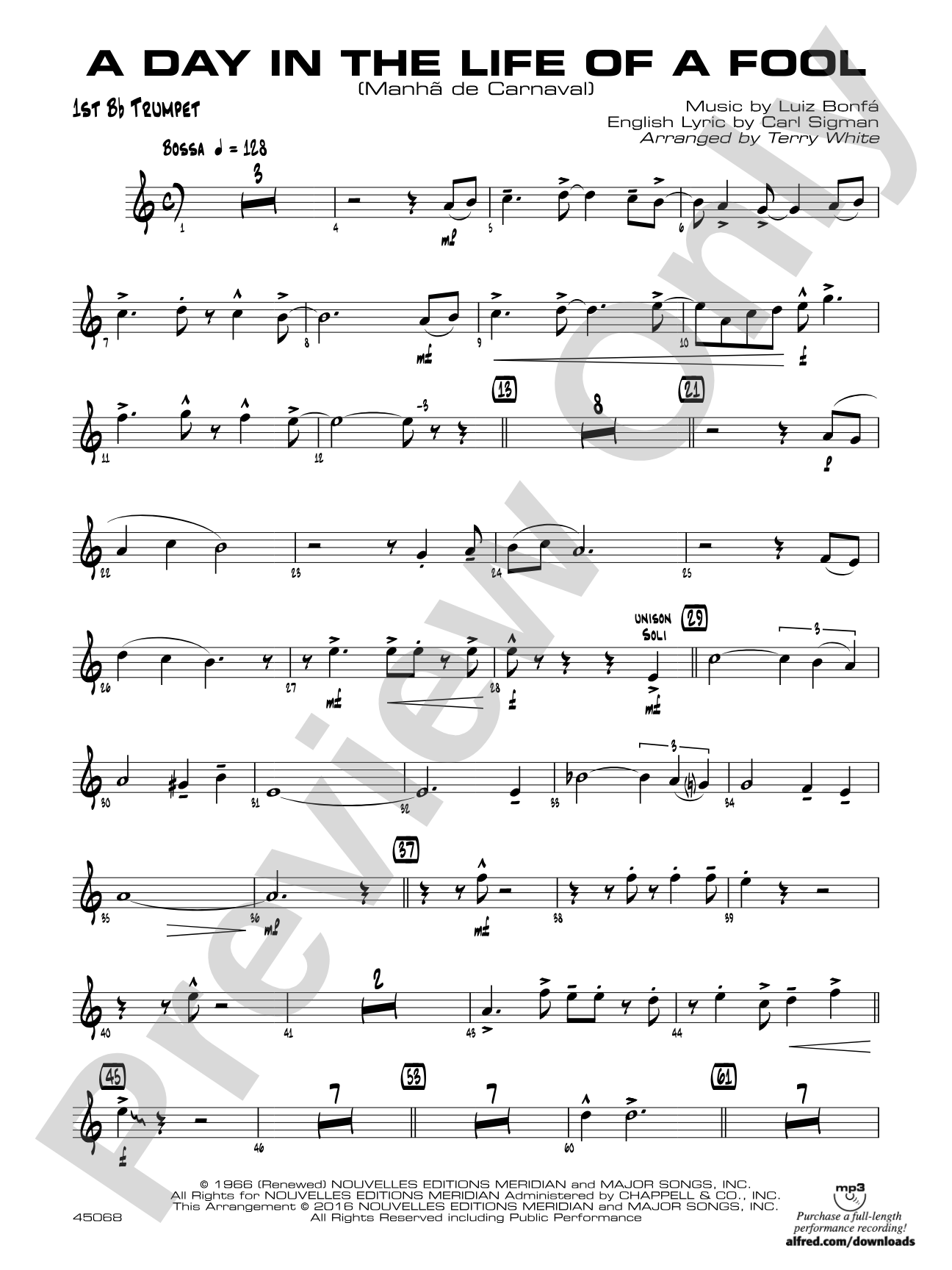 A Day in the Life of a Fool (Manha de Carnaval): 1st B-flat Trumpet