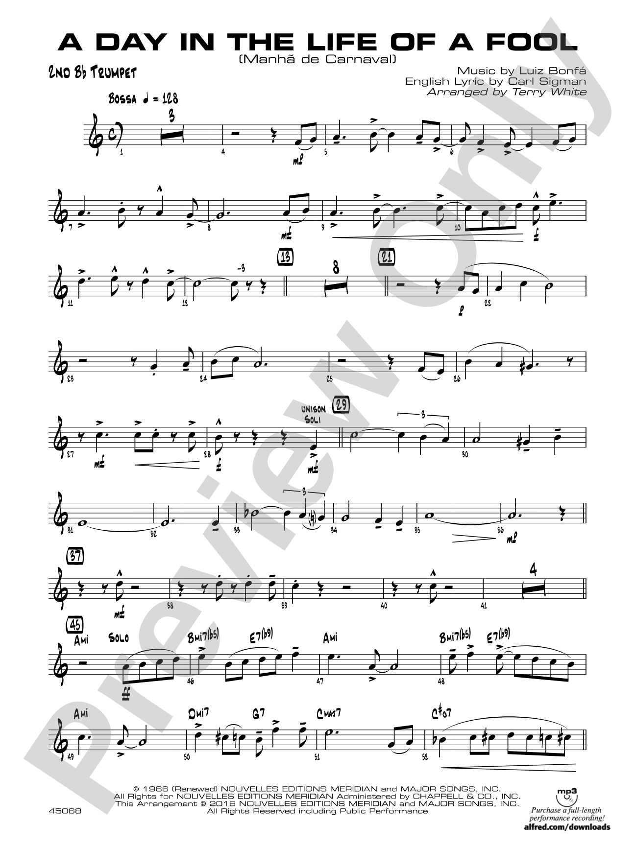 A Day in the Life of a Fool (Manha de Carnaval): 2nd B-flat Trumpet