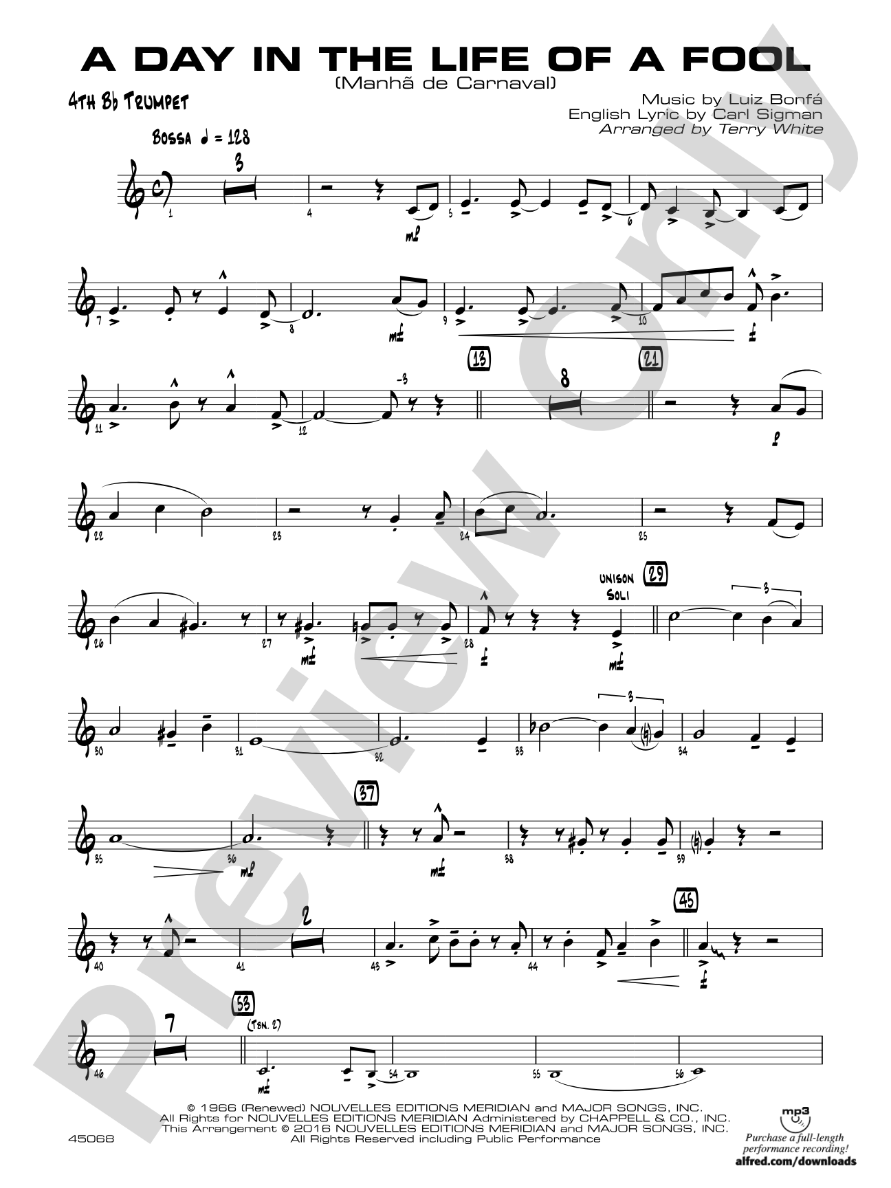 A Day in the Life of a Fool (Manha de Carnaval): 4th B-flat Trumpet