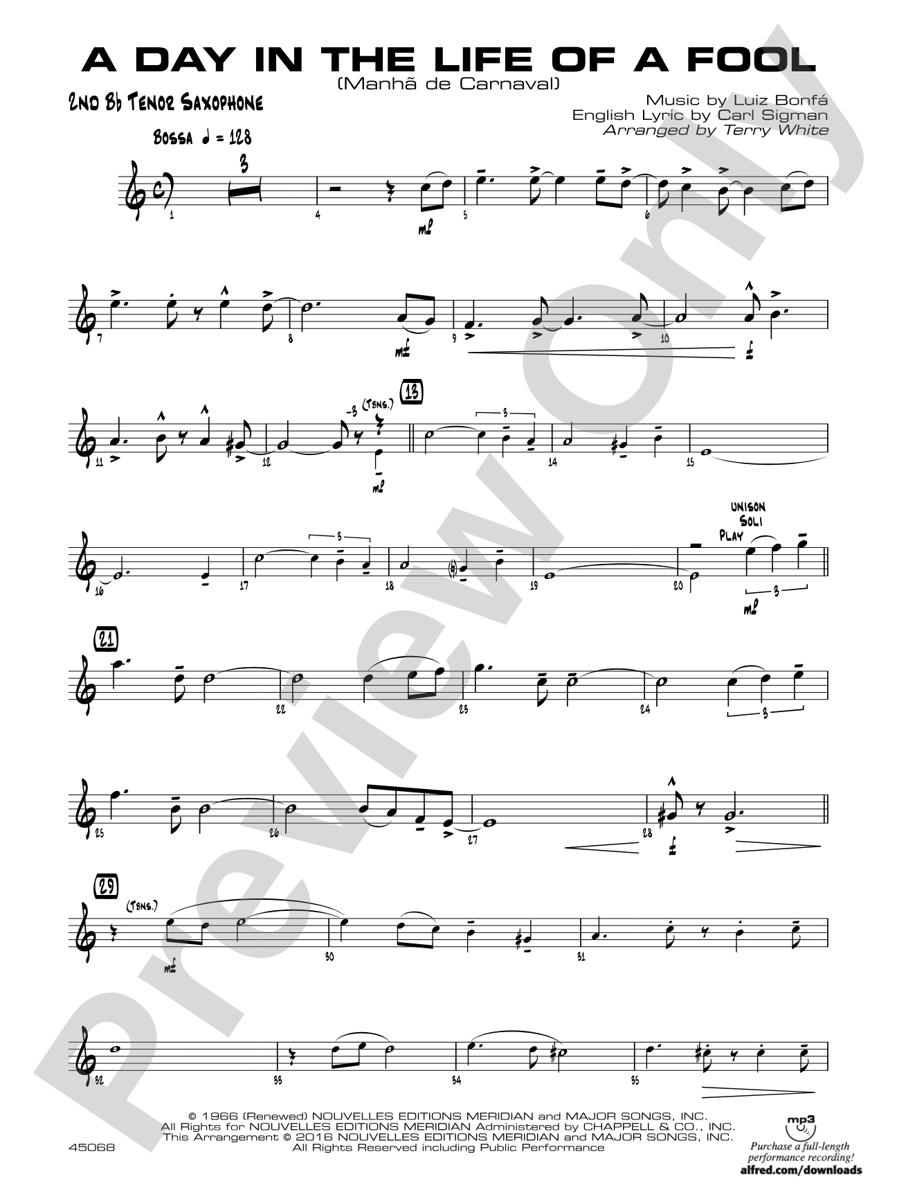 A Day in the Life of a Fool (Manha de Carnaval): 2nd B-flat Tenor Saxophone