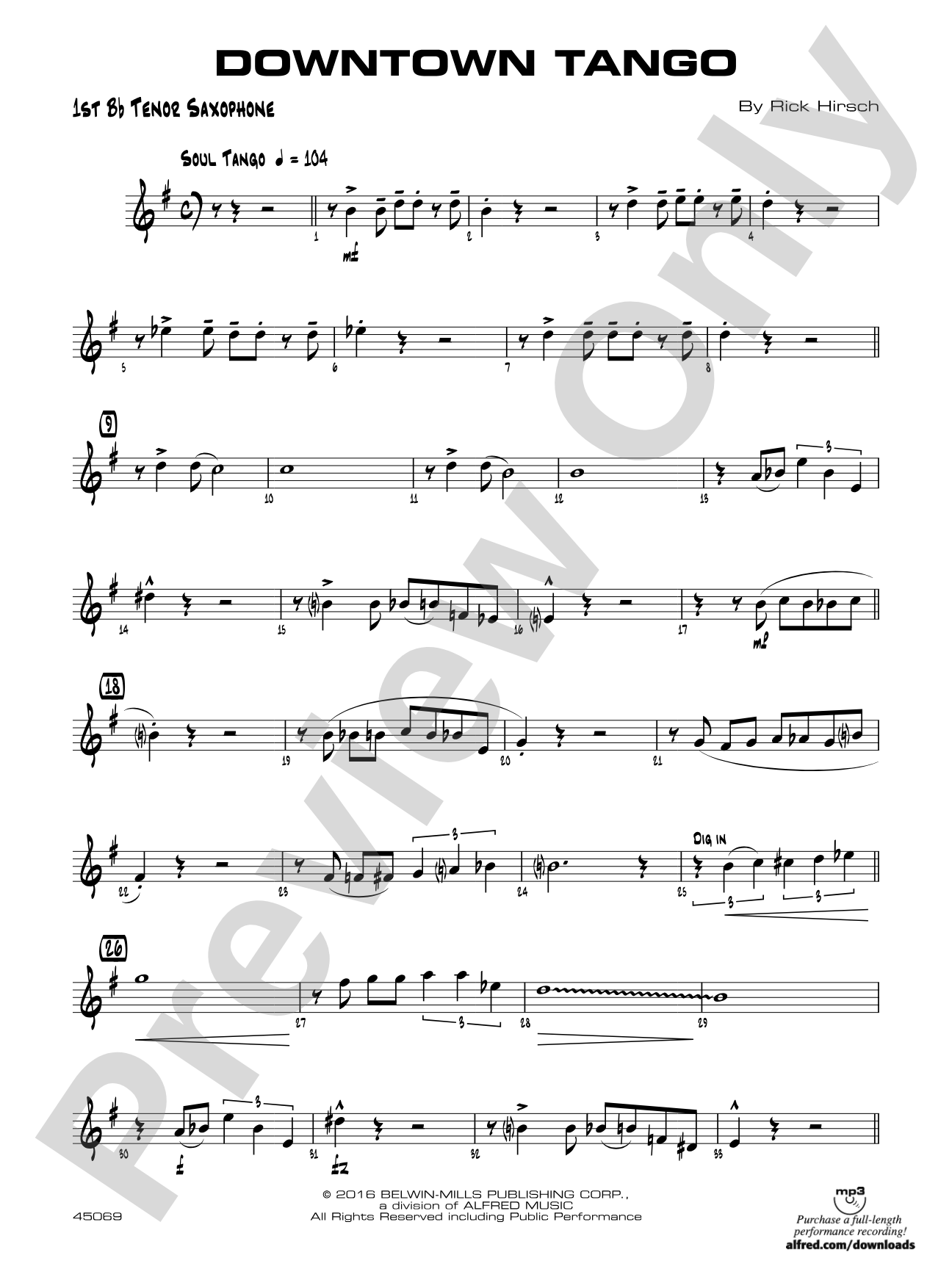 Downtown Tango: B-flat Tenor Saxophone