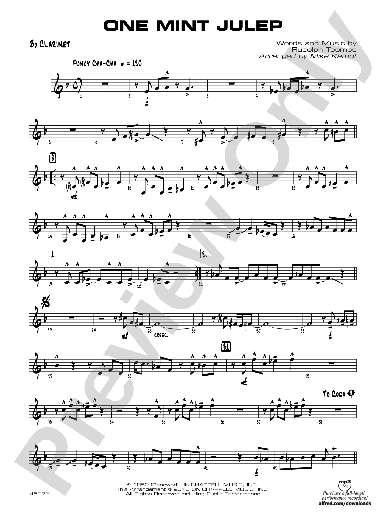 One Mint Julep: 1st B-flat Clarinet