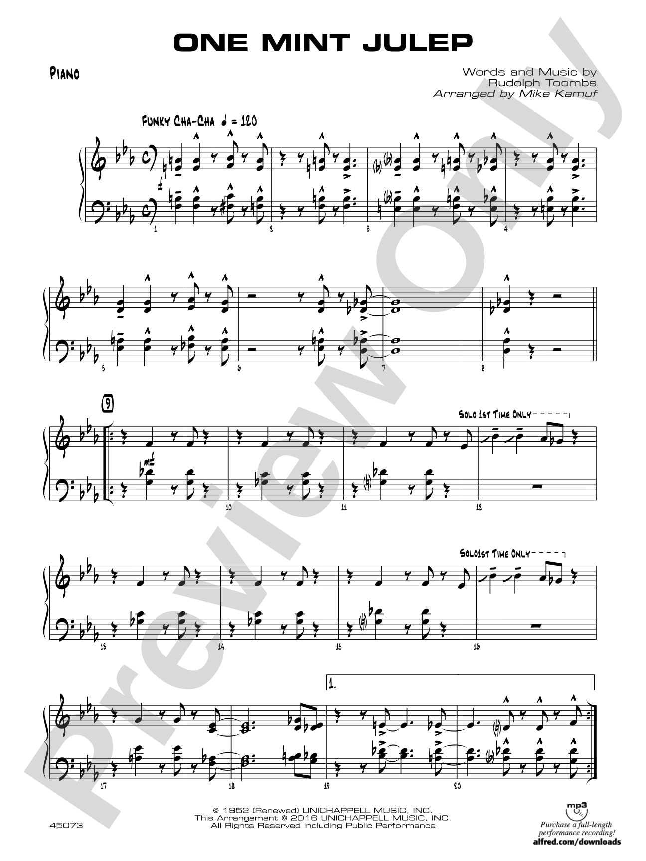 One Mint Julep: Piano Accompaniment