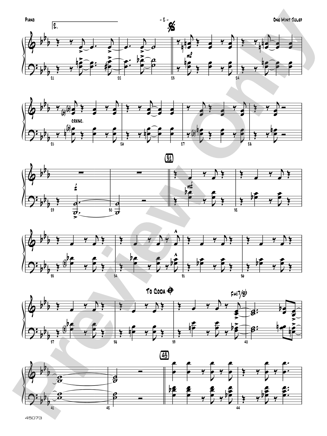 One Mint Julep: Piano Accompaniment