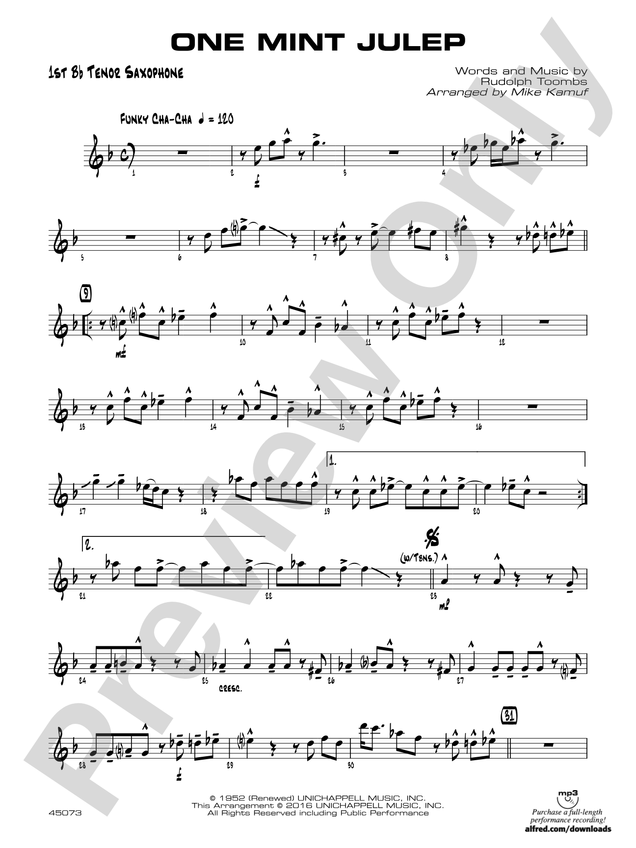 One Mint Julep: B-flat Tenor Saxophone