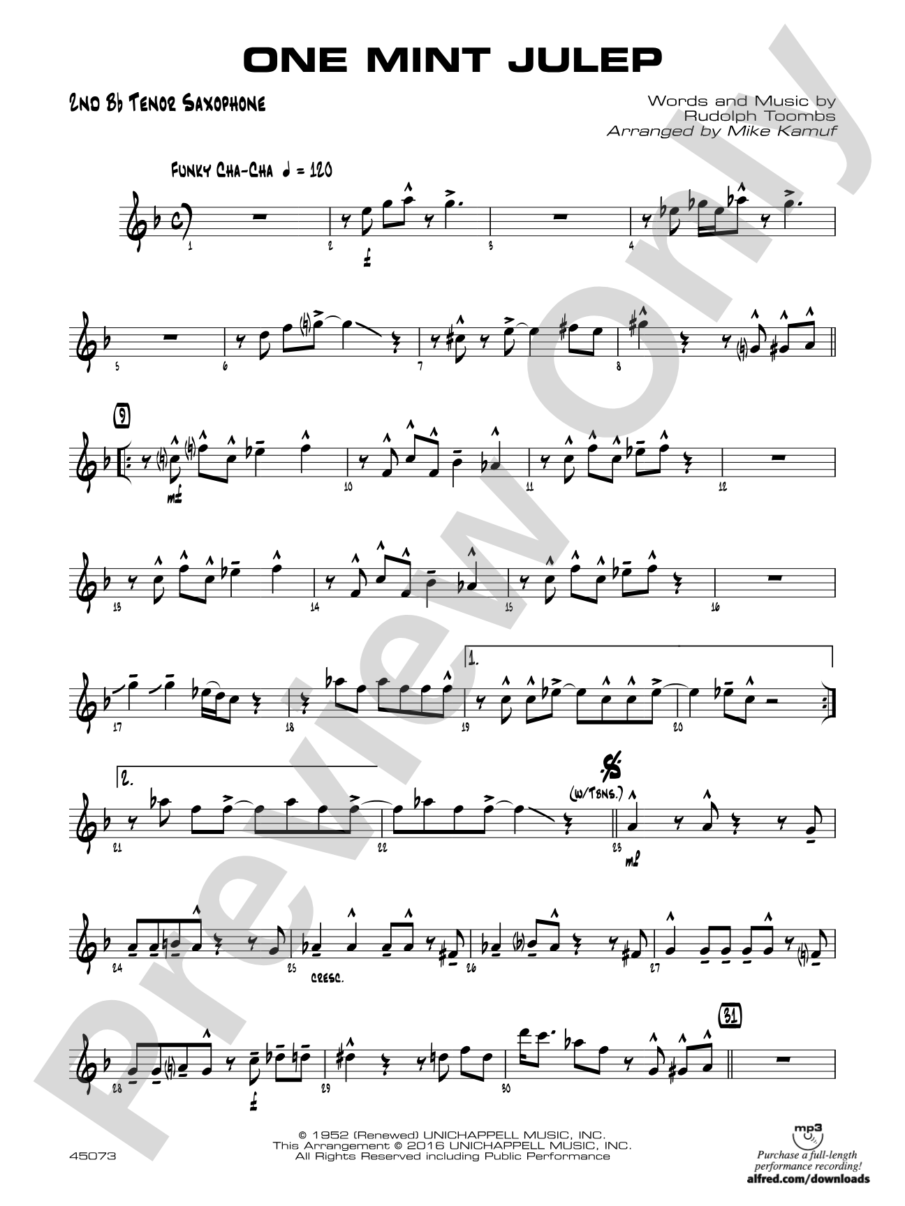 One Mint Julep: 2nd B-flat Tenor Saxophone