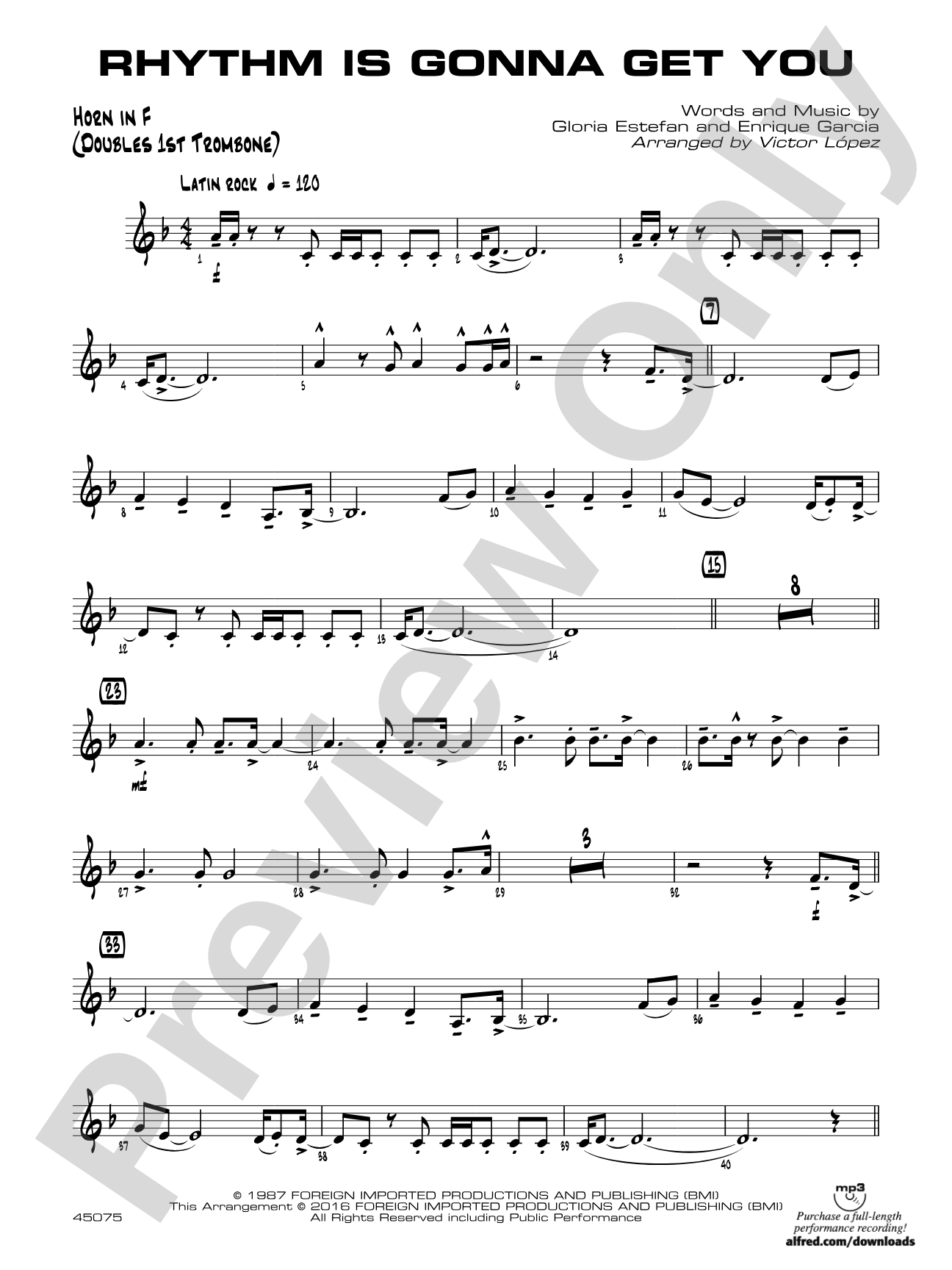 Rhythm Is Gonna Get You: 1st F Horn