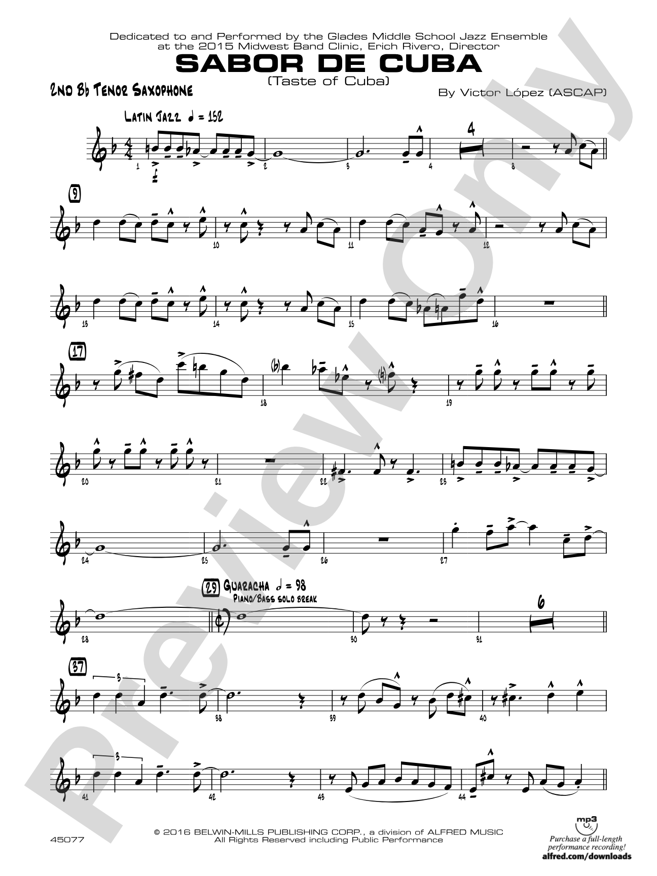 Sabor de Cuba: 2nd B-flat Tenor Saxophone