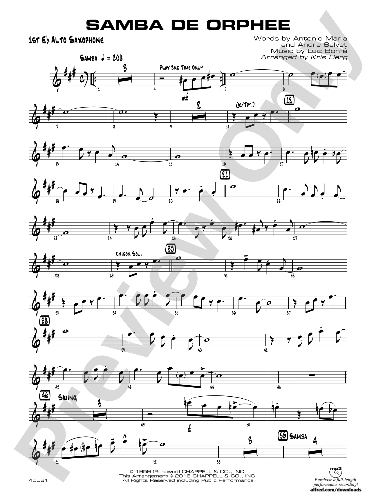 Samba de Orphee: E-flat Alto Saxophone