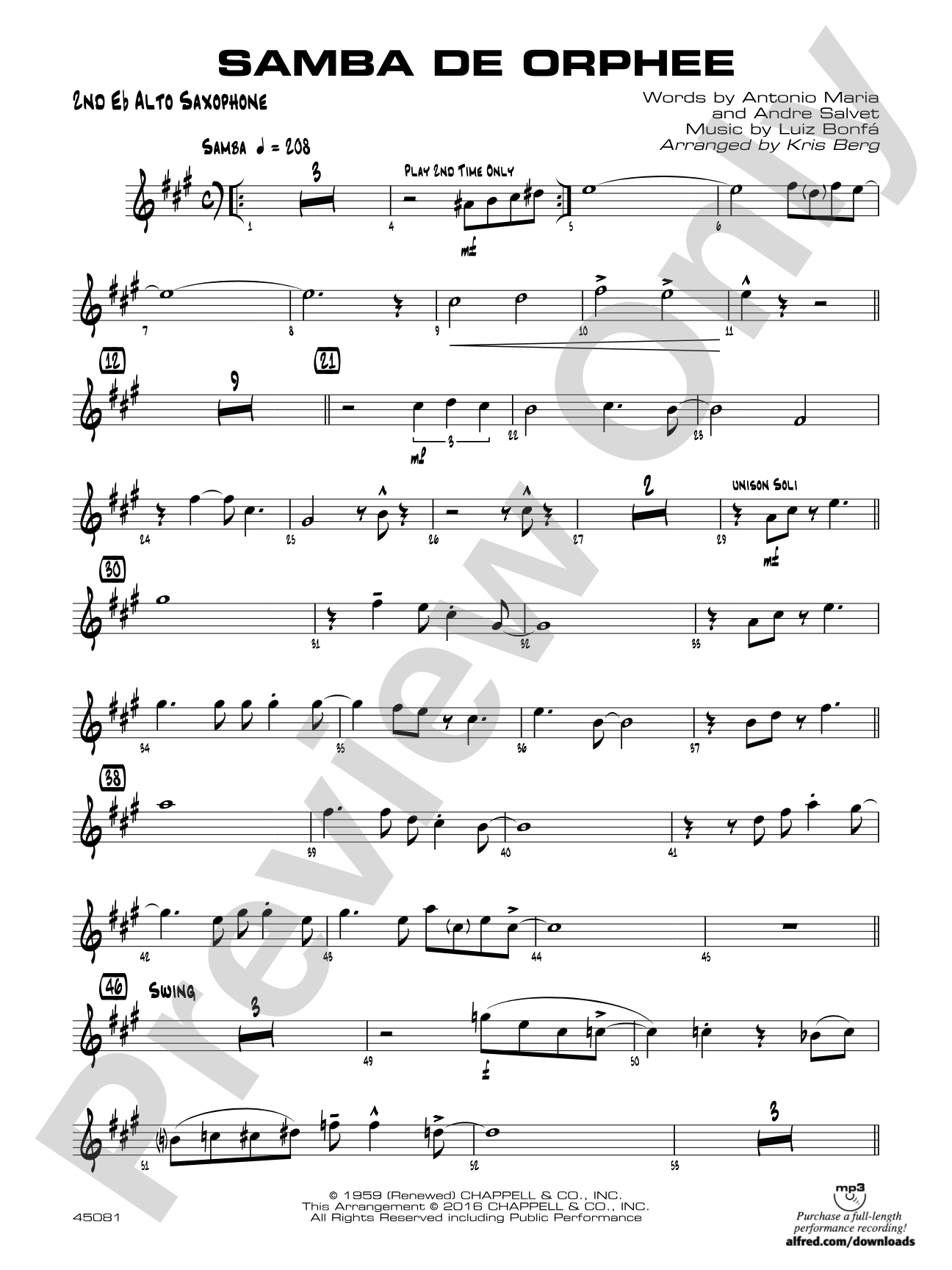 Samba de Orphee: 2nd E-flat Alto Saxophone
