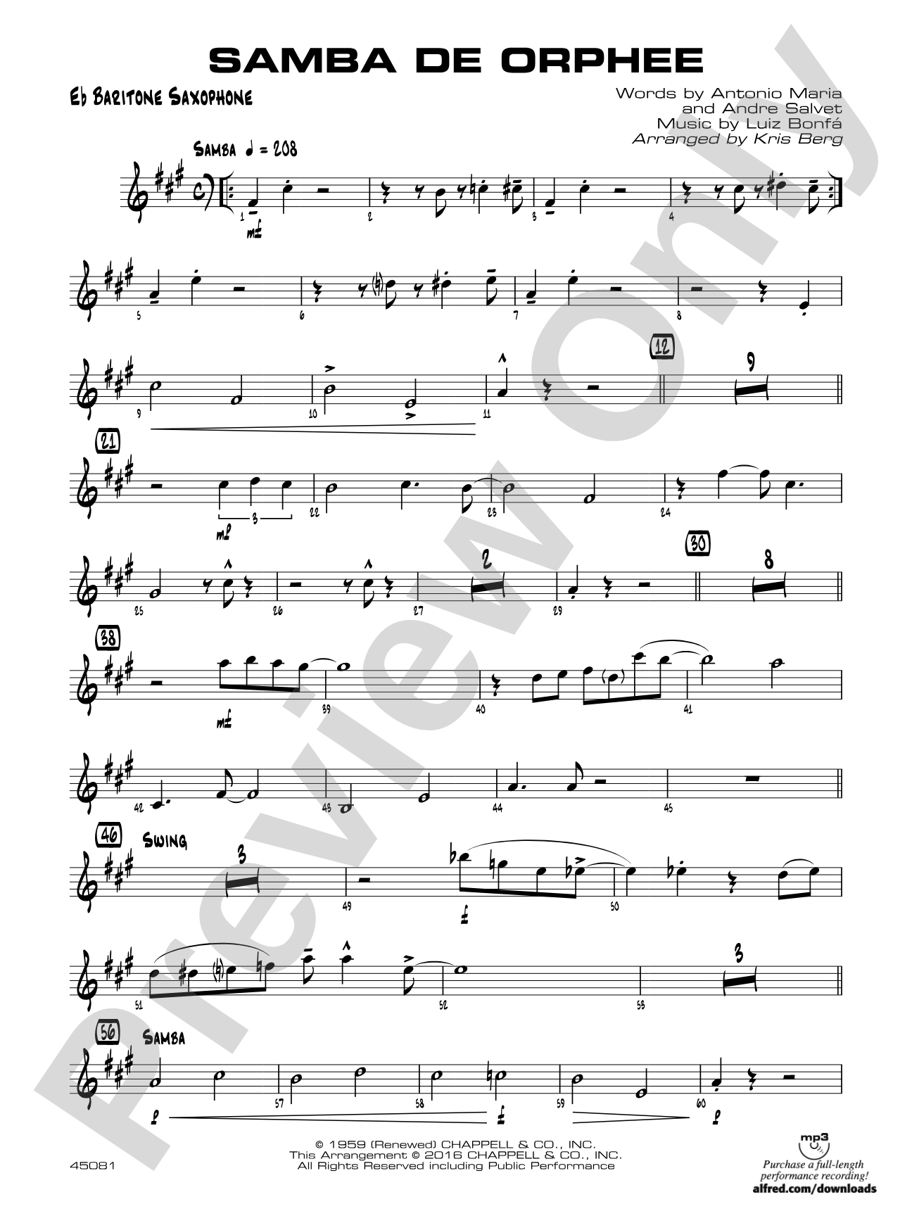 Samba de Orphee: E-flat Baritone Saxophone