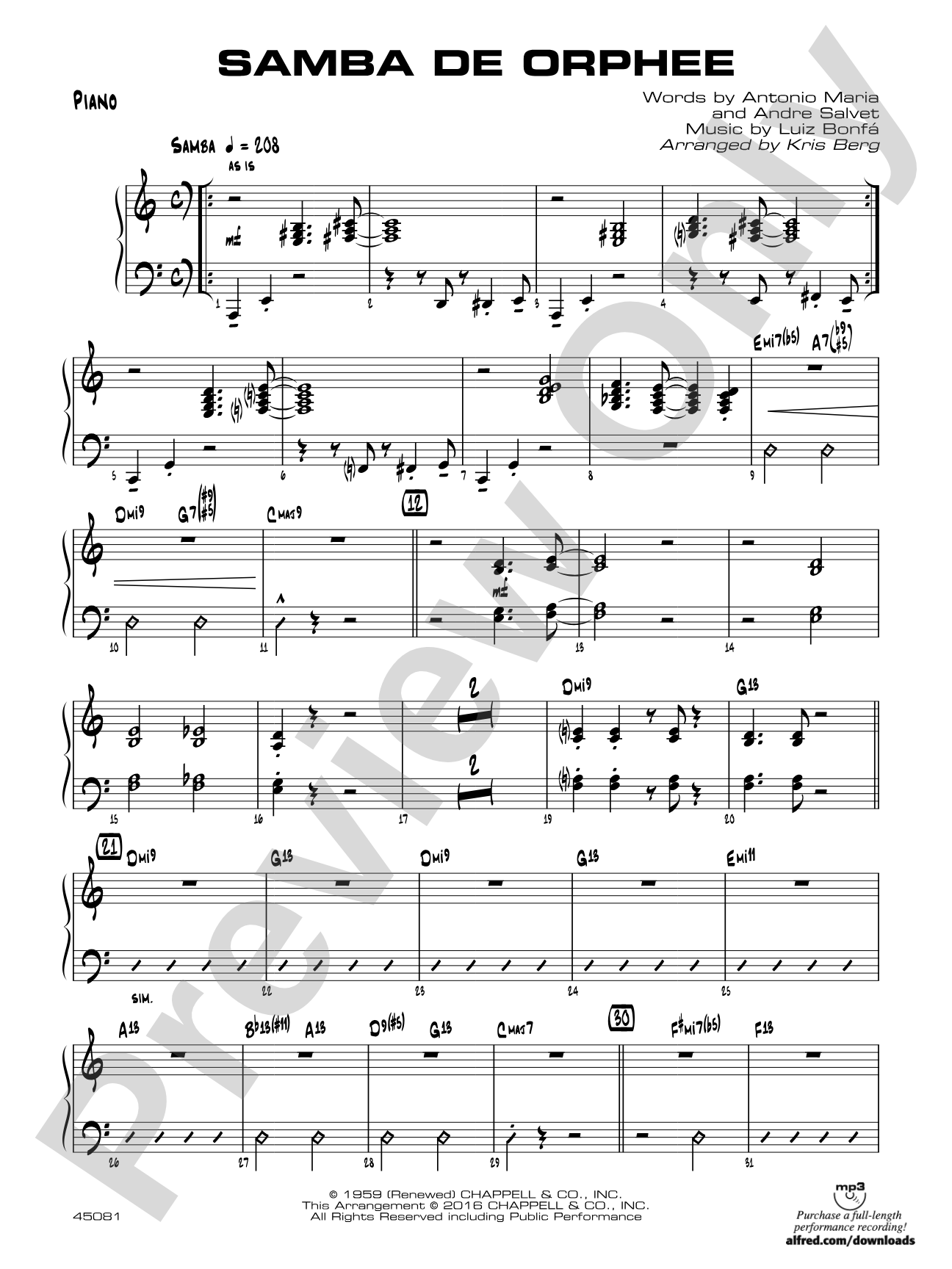 Samba de Orphee: Piano Accompaniment