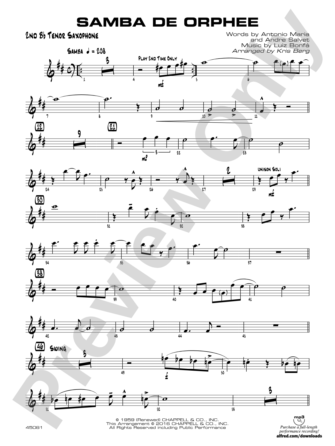 Samba de Orphee: 2nd B-flat Tenor Saxophone