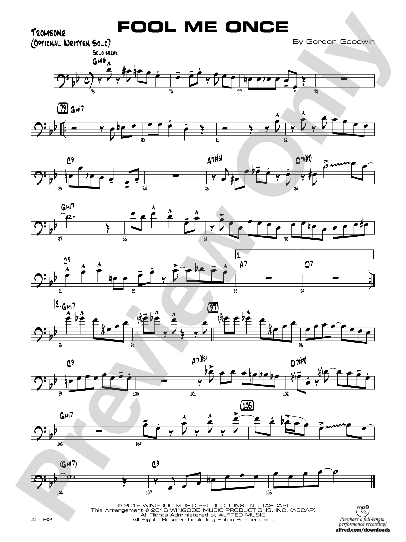 Fool Me Once: Trombone Optional Solo