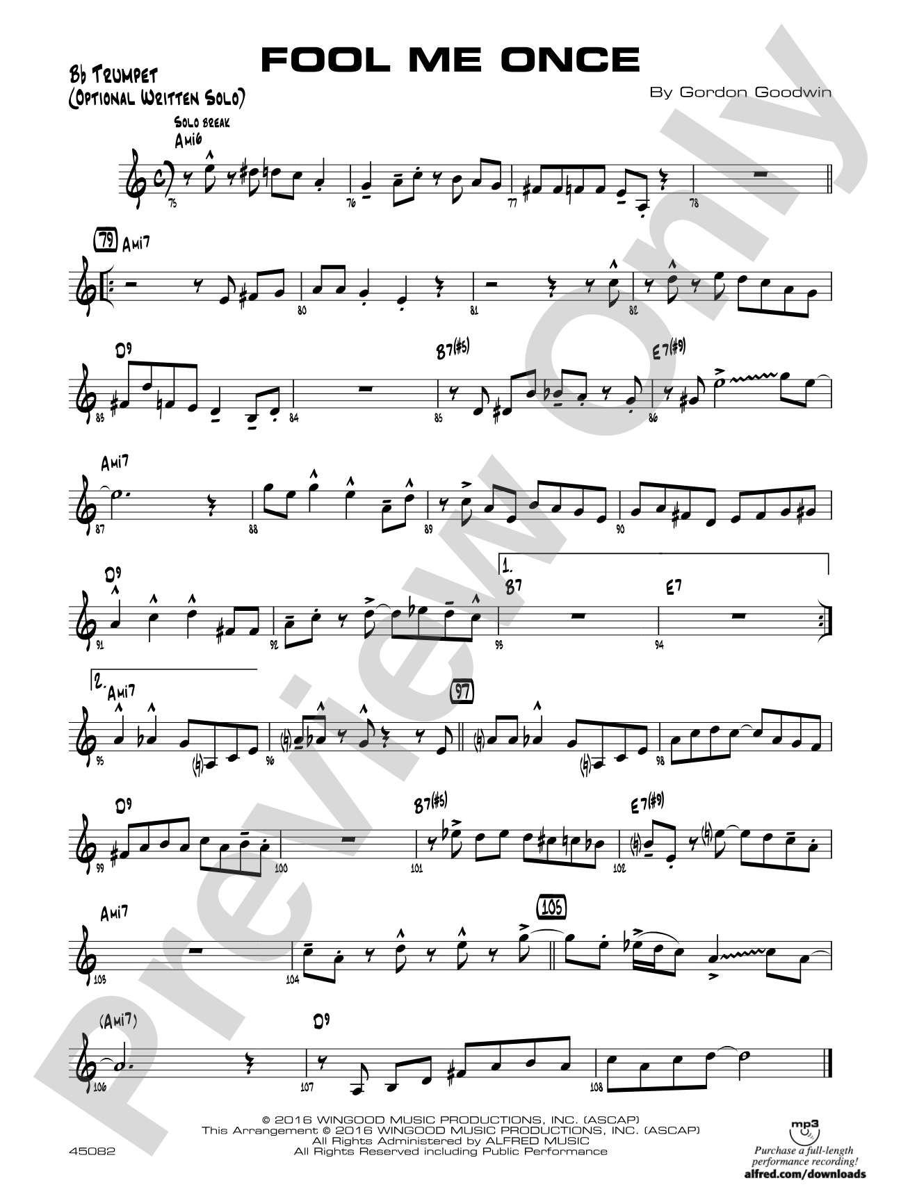 Fool Me Once: Bb Trumpet Optional Solo